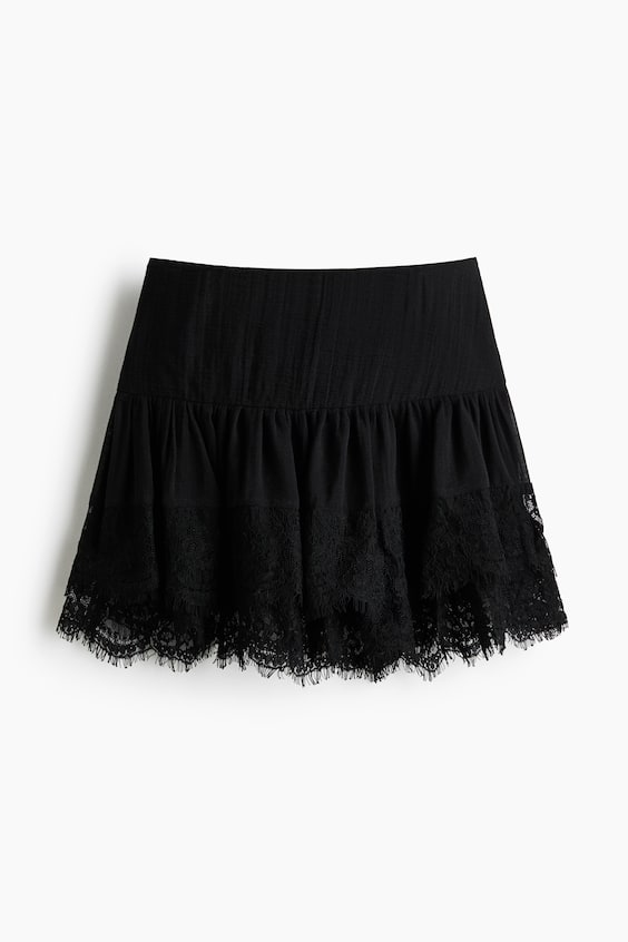 Женские юбки H&M Lace-Trimmed Mini Skirt