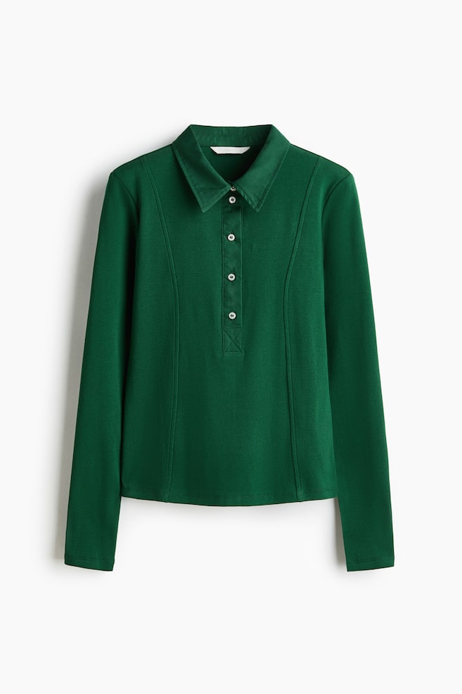 Fitted Polo Shirt - Dark green/White/Beige/Light blue - 1