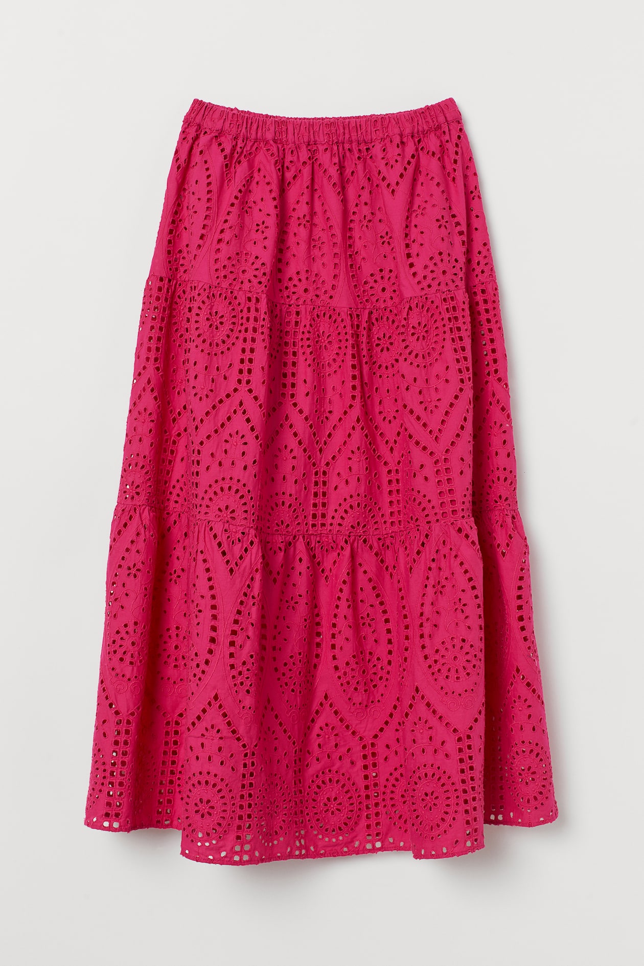 Broderie anglaise skirt - High waist - Long - Cerise - Ladies | H&M GB