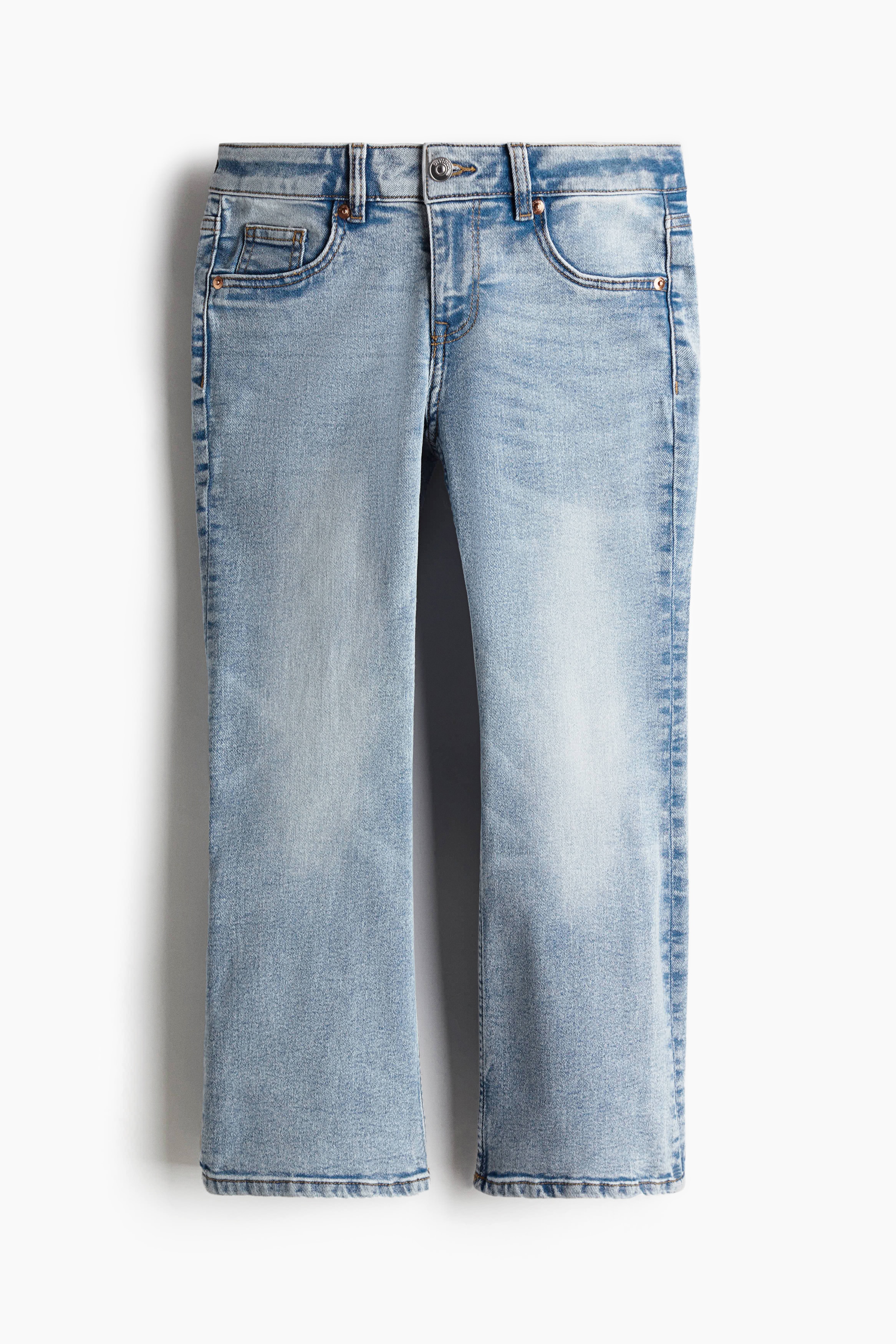 Flared Low Ankle Jeans - Bleu denim clair/Blanc