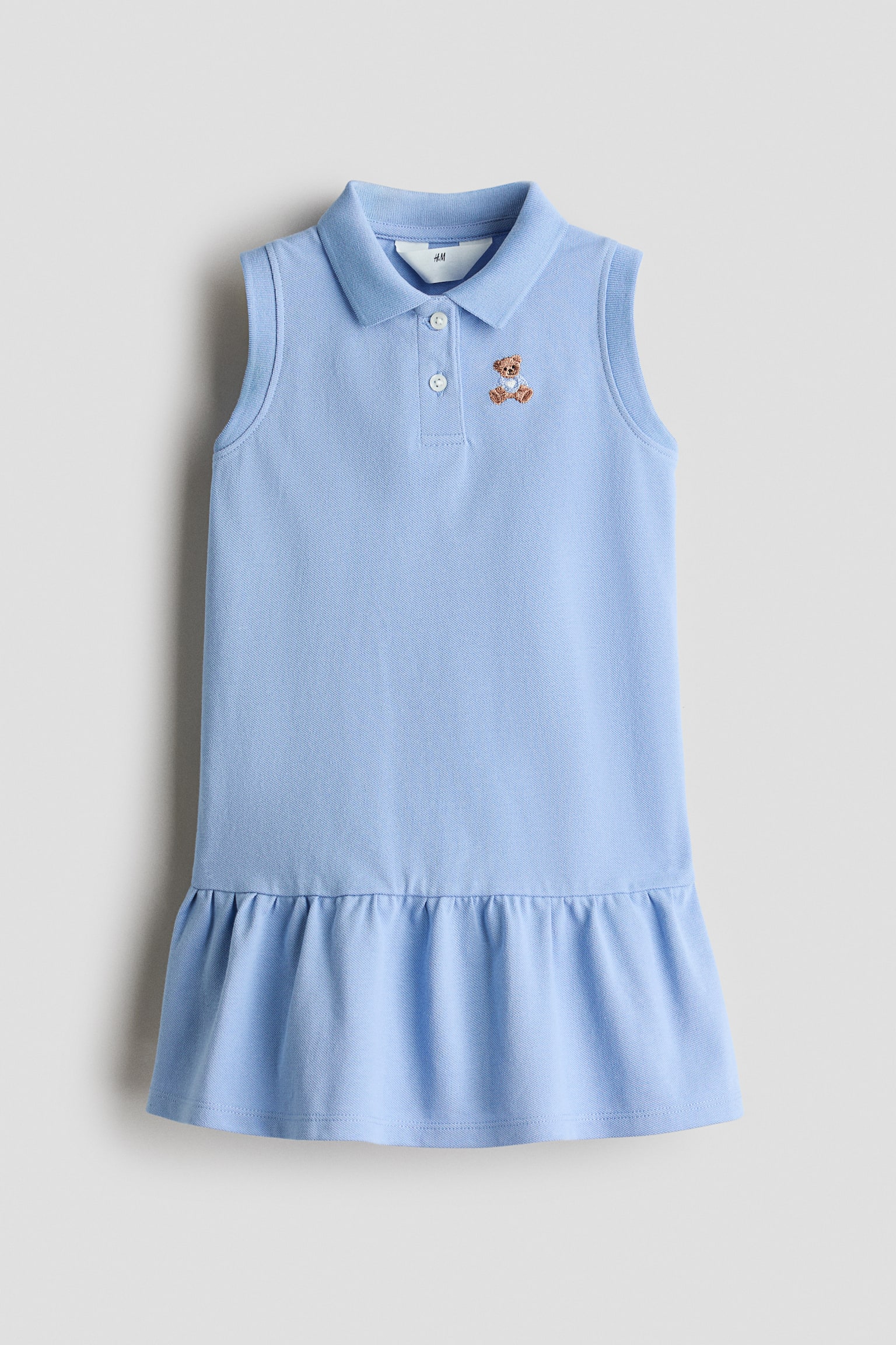 Embroidery-detail piqué dress - Light blue/Teddy bear/Light pink/Bow