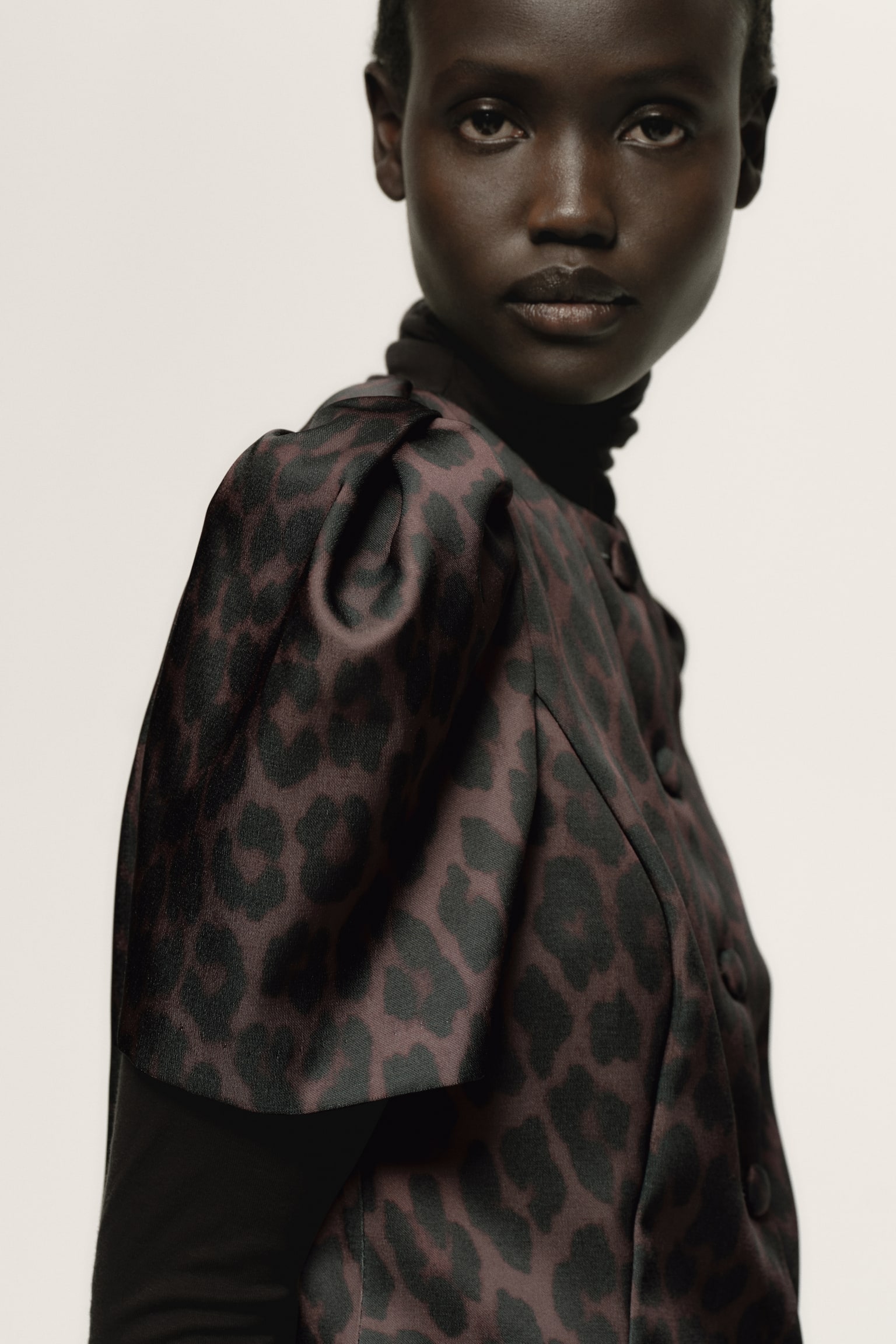 Женская блузка H&M Puff-Sleeved Blouse, цвет: Коричневый / Леопардовый с принтом — фото 5