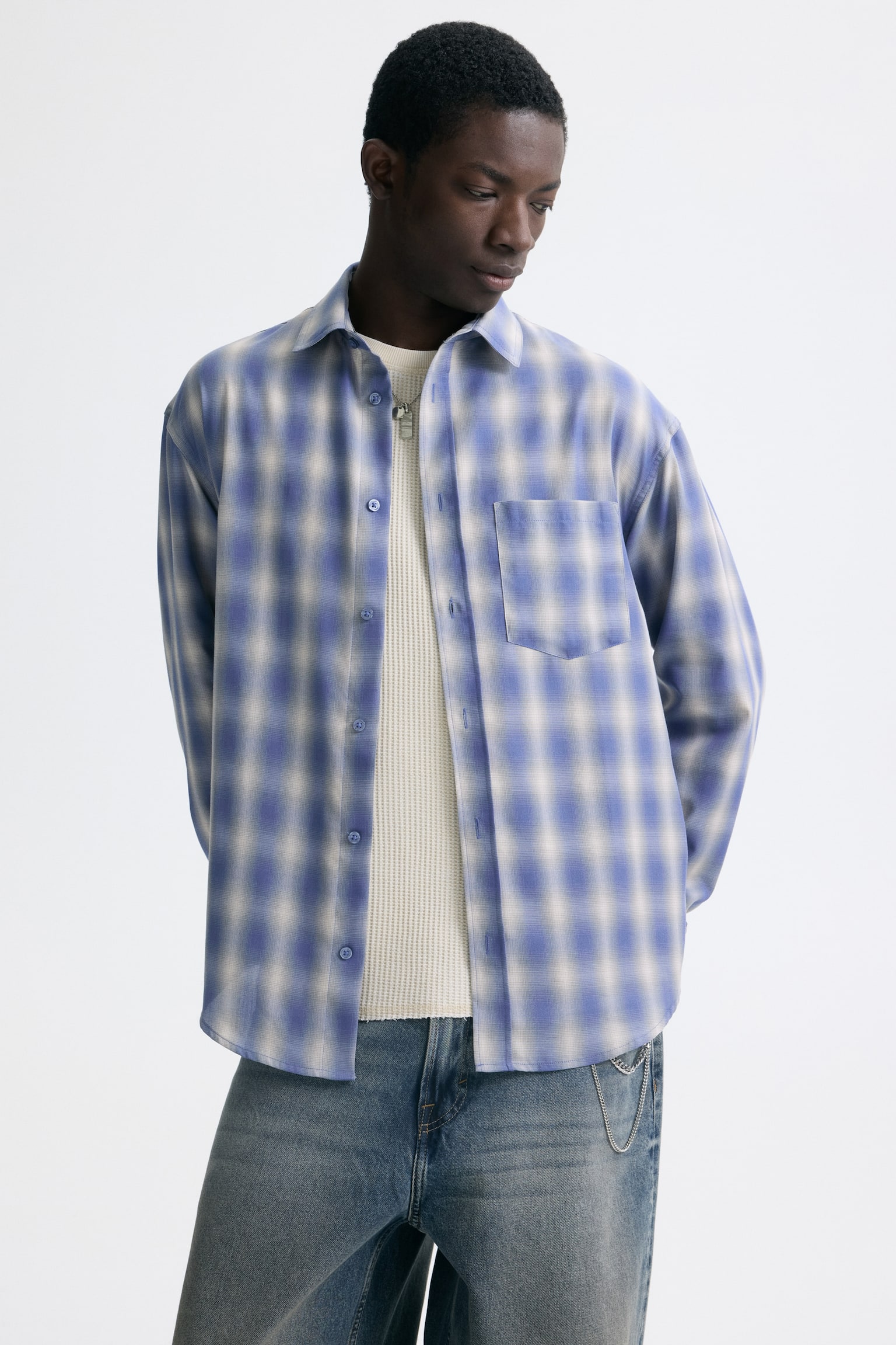 חולצה Relaxed Fit - Light blue/Checked - 6
