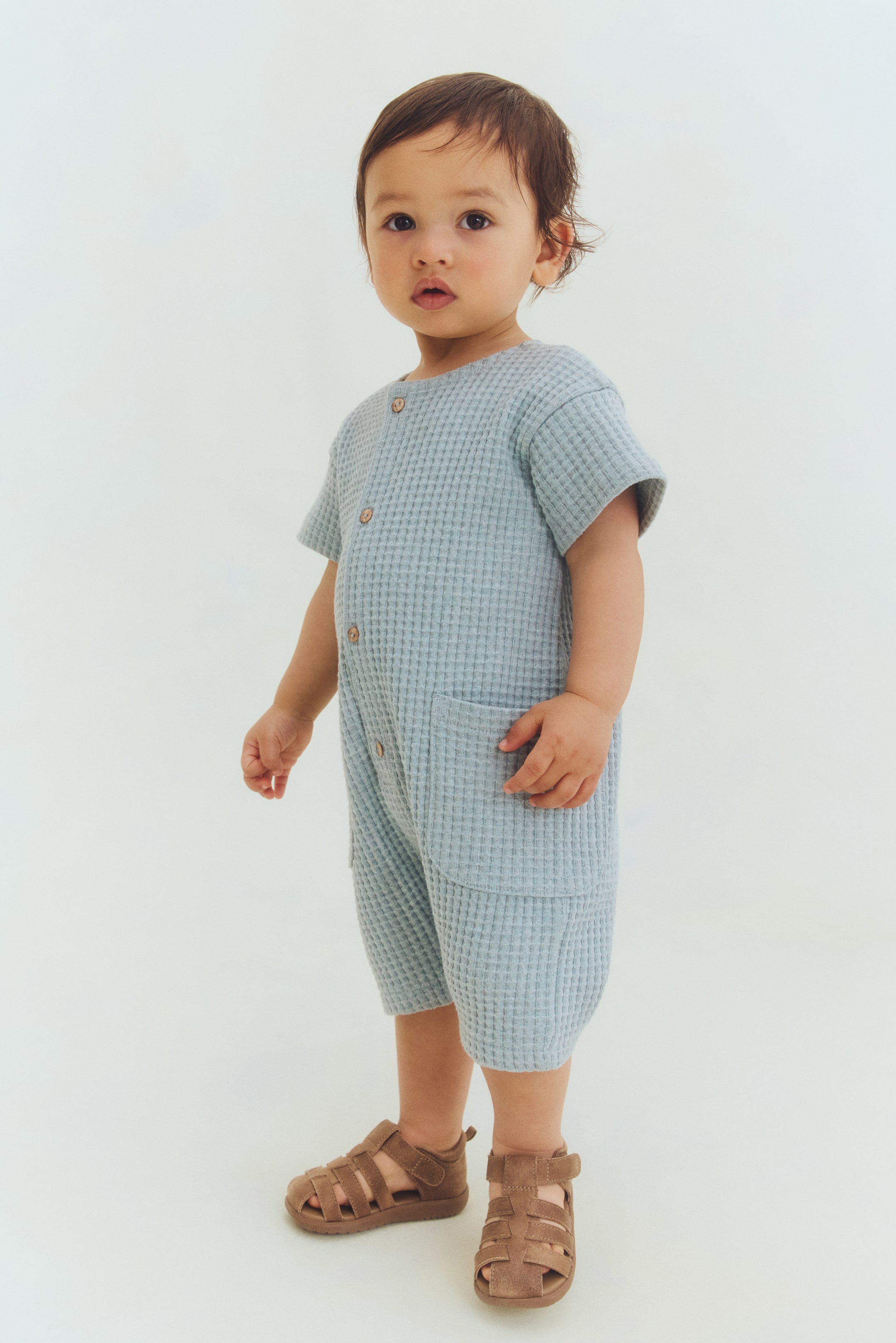 View larger image: Cotton romper suit - Turquoise - Kids | H&M SG 1