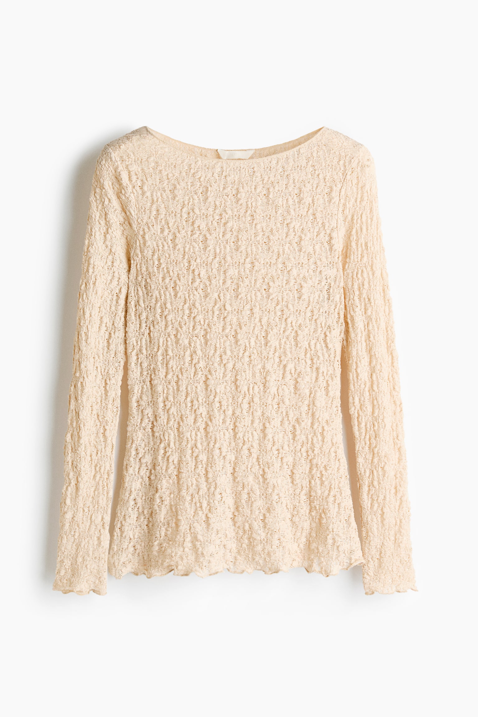 Lace-Look Jersey Top - Light beige/Dark brown