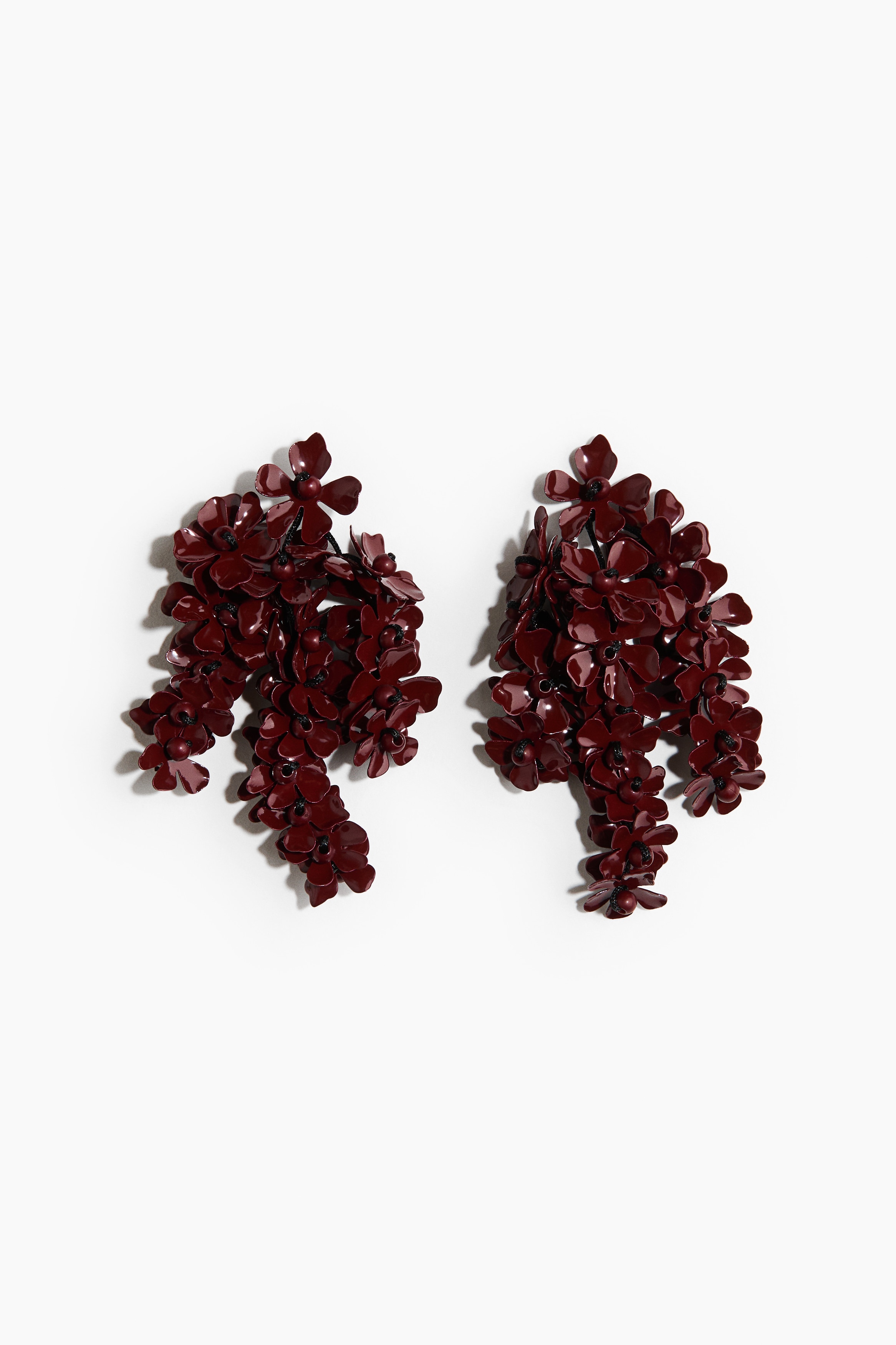 Flower-detail cluster earrings - Dark red