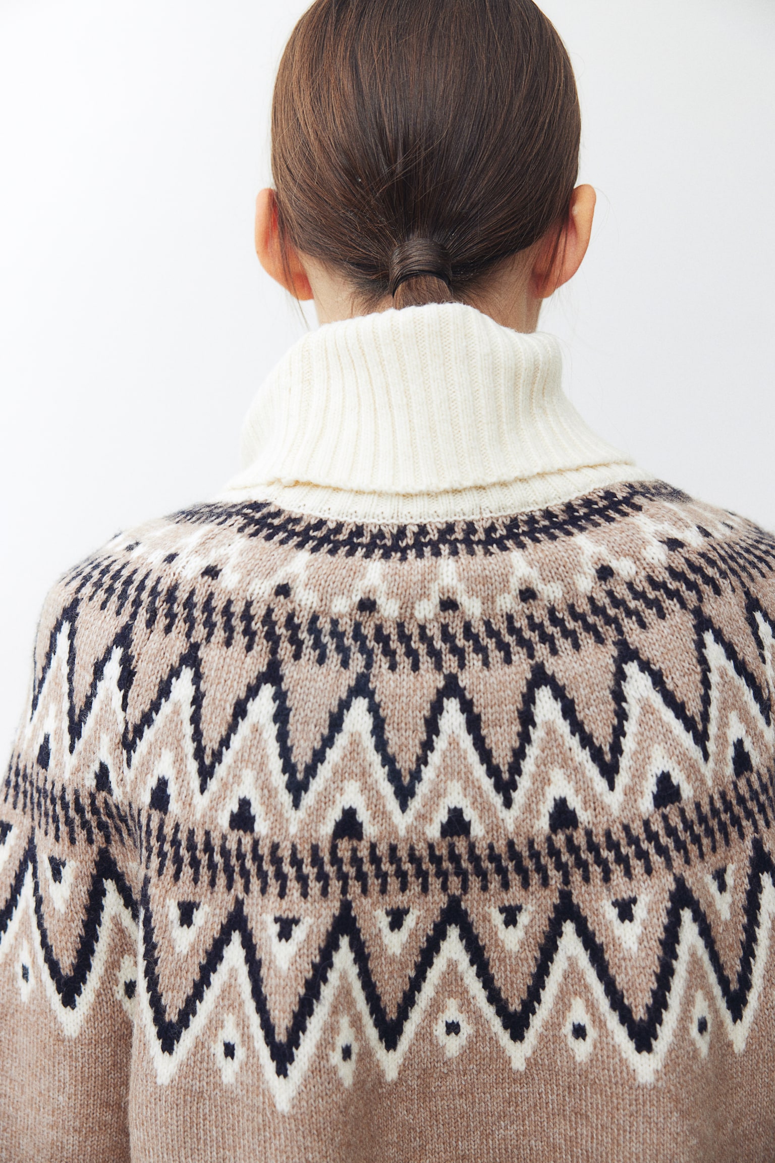 Jacquard-knit polo-neck jumper - Greige/Patterned/Light beige marl/Patterned/Navy blue/Patterned - 4