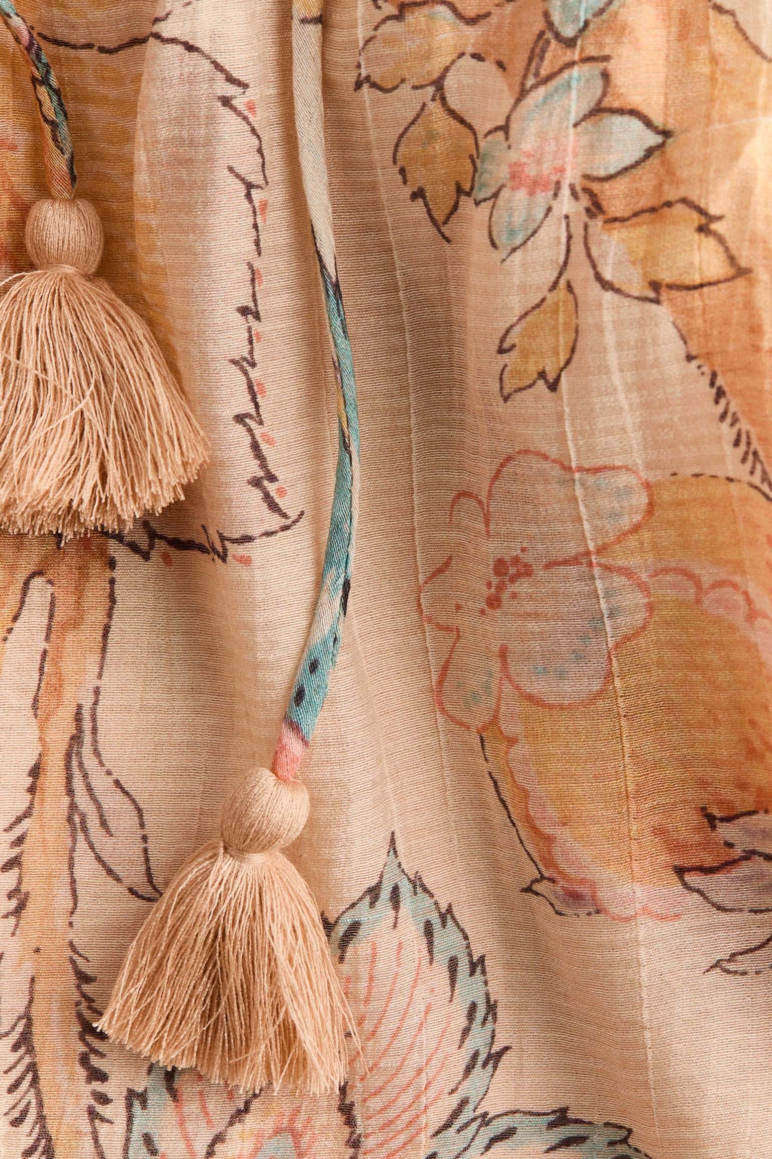 Balloon-leg tie-strap jumpsuit-Light beige/Paisley pattern - 5