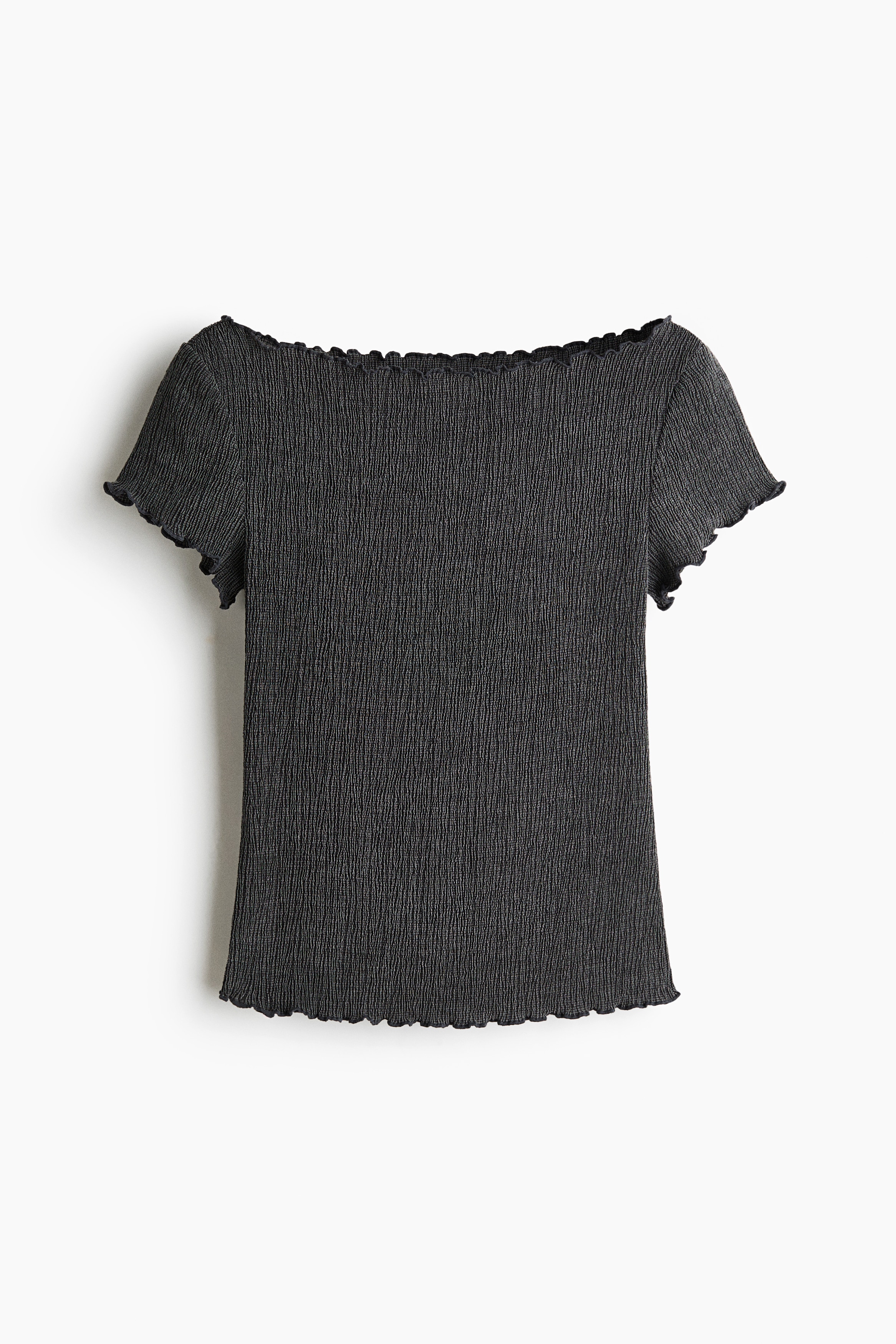 Crinkled boat-neck top - Dark grey/Dark turquoise/Dusty pink