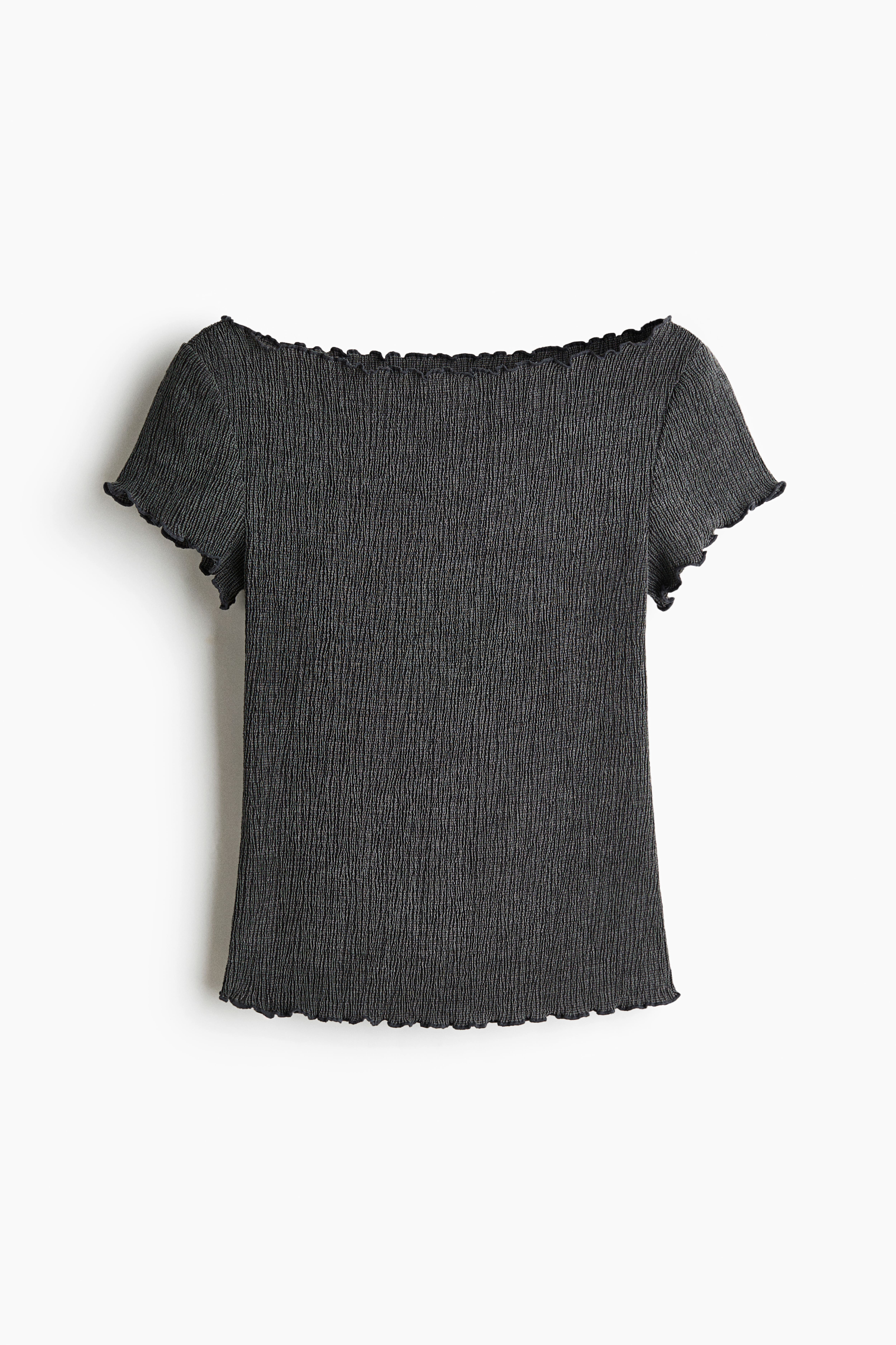Crinkled Boat-Neck Top