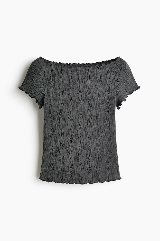 Crinkled Boat-Neck Top - Dark gray/Dark turquoise - 1