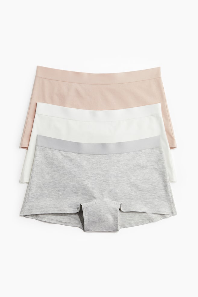 Pack de 3 bragas bóxer de algodón - Gris jaspeado/Rosa empolvado/Marrón/Crema/Beige claro/Negro/Negro/Estampado de leopardo/Azul marino/Beige jaspeado/Beige jaspeado/Rosa claro/Beige claro/Topo jaspeado - 1