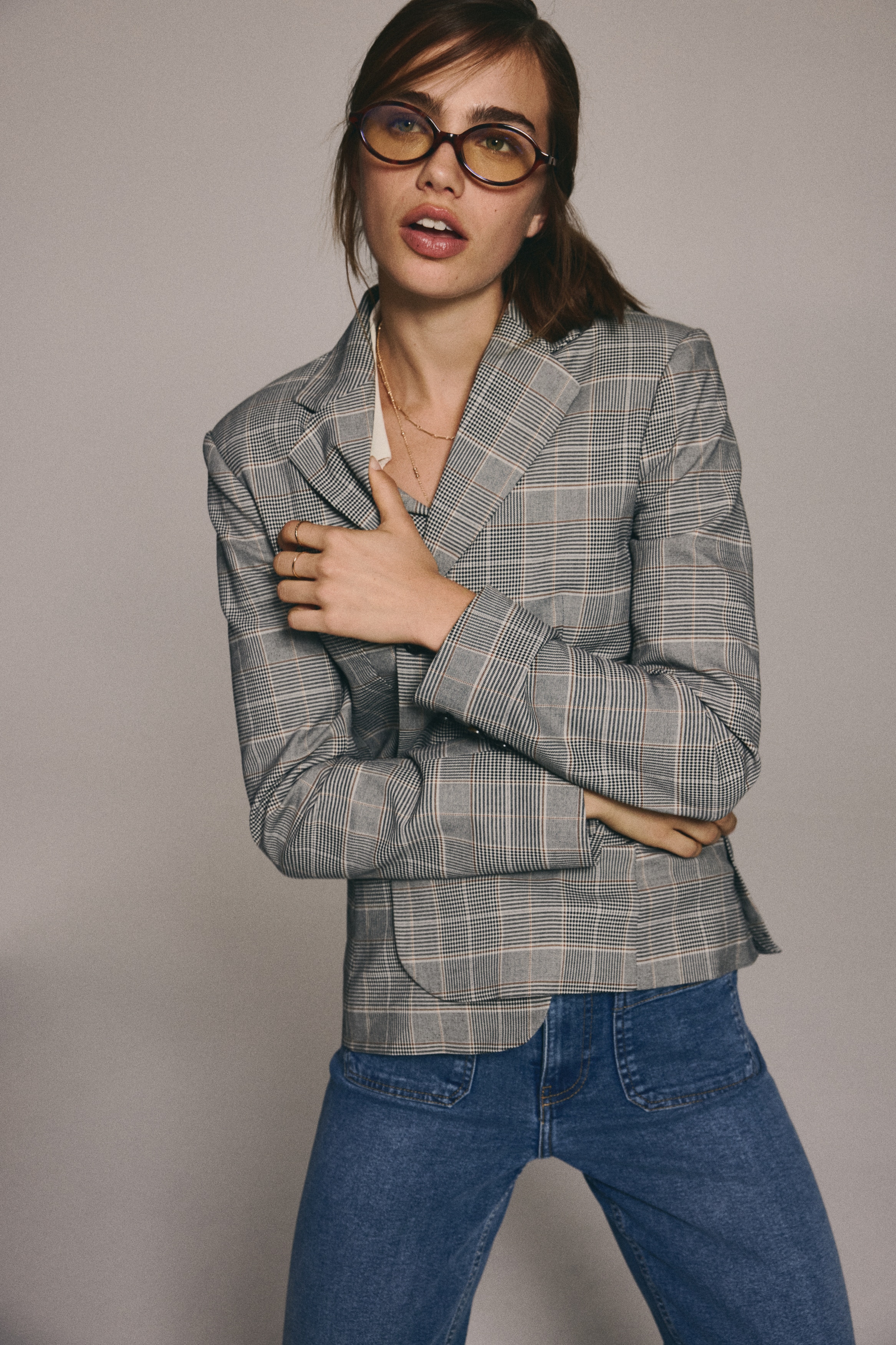 Ladies - Grey/Checked Single-breasted blazer - Size: XL  - H&M