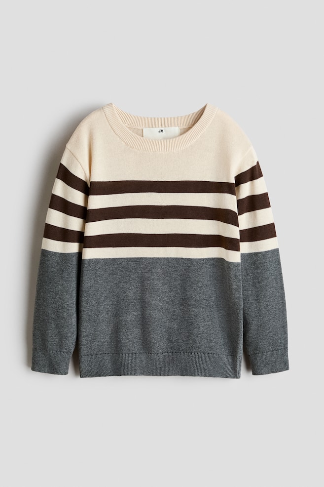 Baumwollpullover - Dunkelgraumeliert/Colourblock/Cremefarben/Gestreift/Dunkles Graubraun/Gestreift/Dunkelgrünmeliert/Mattblau/Gestreift - 1