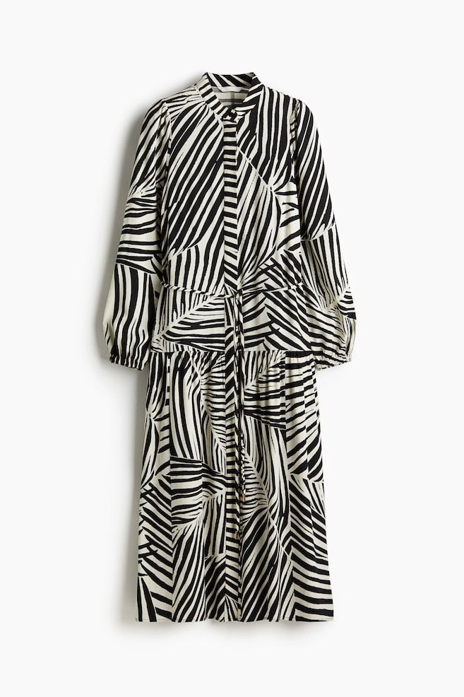 Long Puff-Sleeved Dress - Black/zebra print/Dark green/patterned - 1