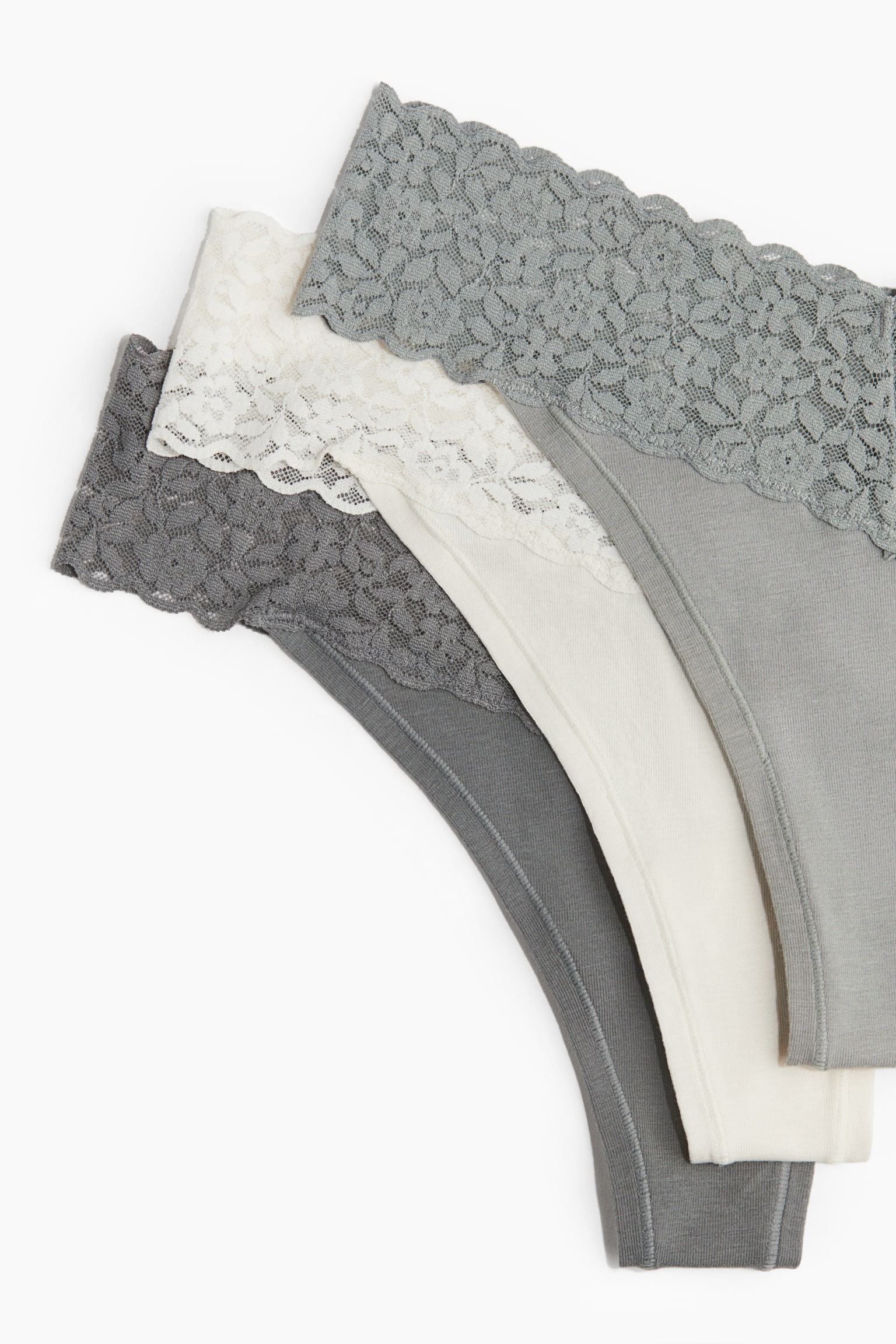3 db-os pamut és csipke tangaalsó - Szürkészöld/krémszínű - 3