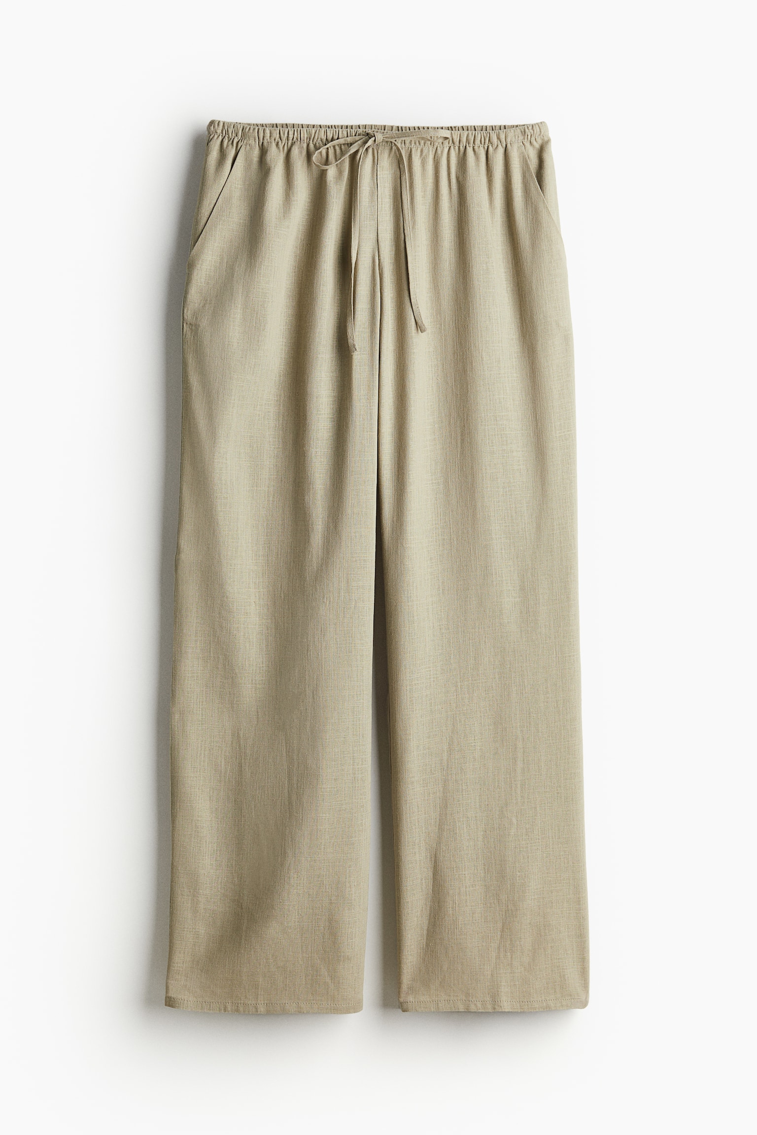 Linen Blend Pull On Pants - Beige/Light greige/White/Black/Cream/Stripe/Light grey/Light purple - 2