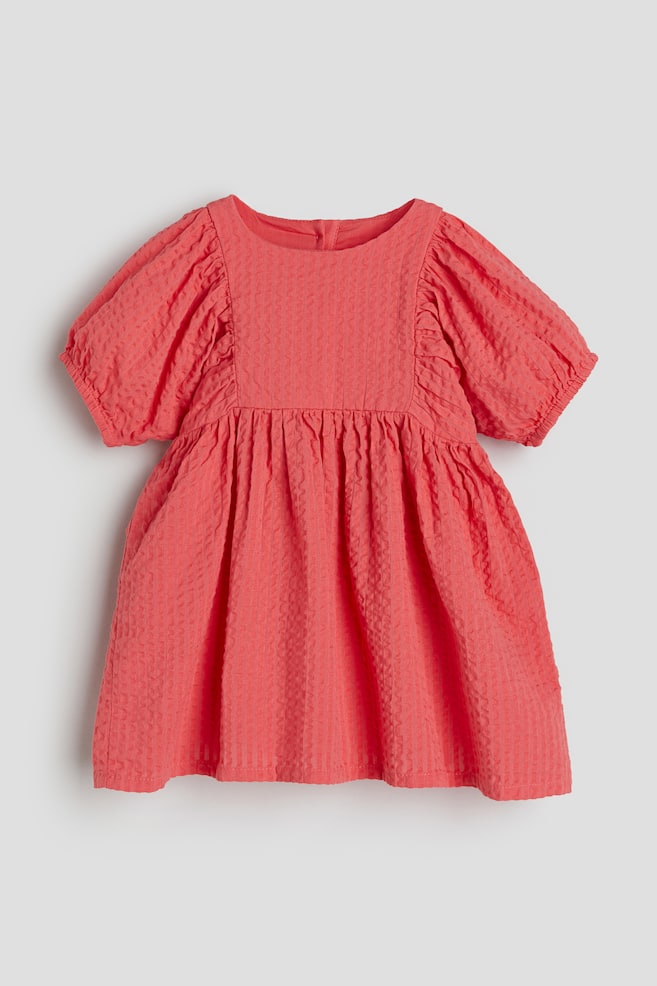 Seersucker cotton dress - Raspberry red/Light blue/Striped - 1