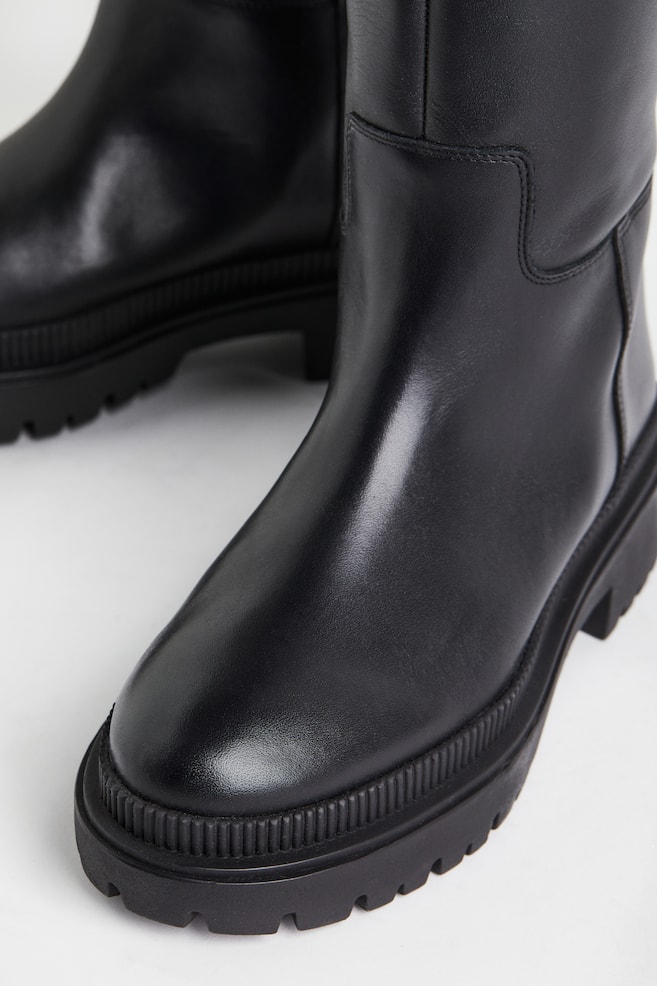Leather knee-high boots - Black/Light beige - 3