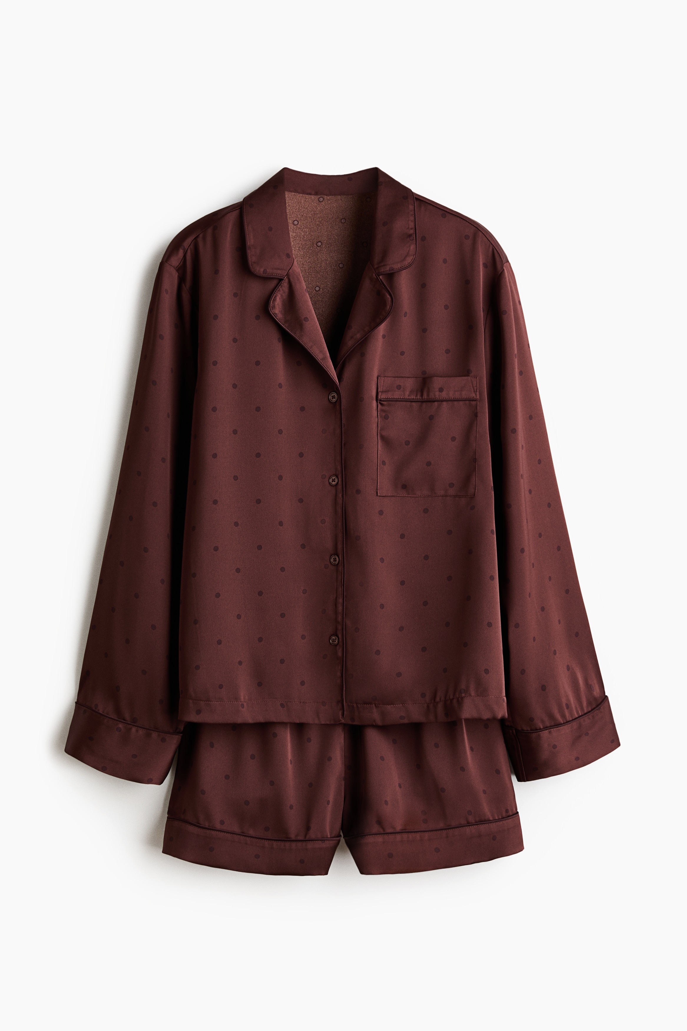 Pijama de satín - Café oscuro/Lunares