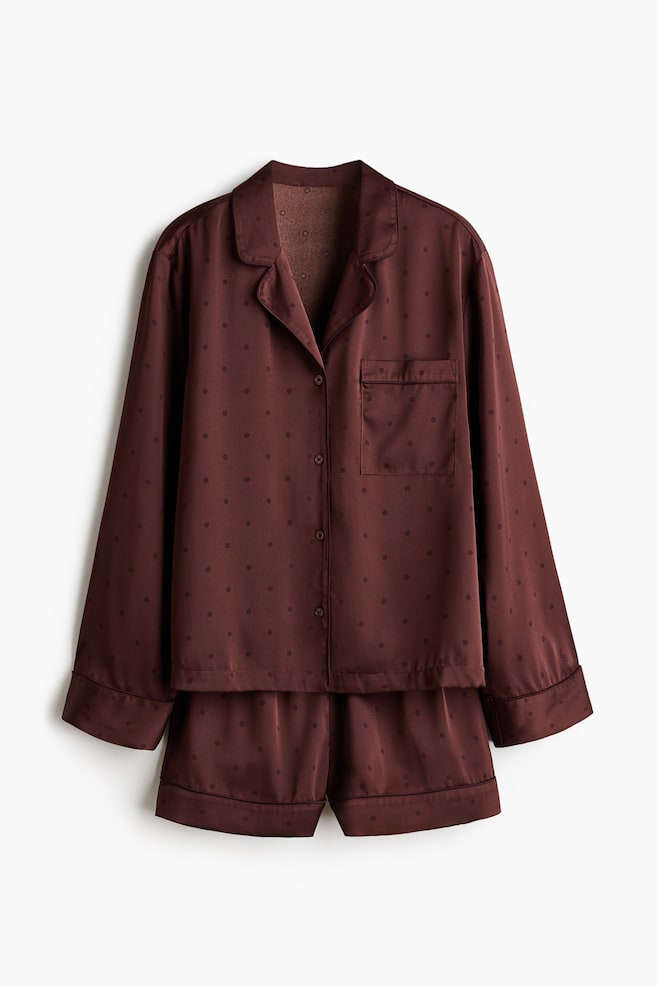 Pigiama in satin - Marrone scuro/pois - 1