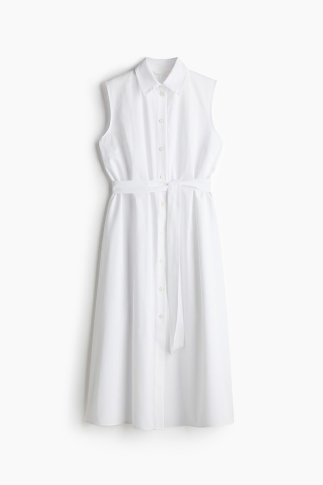 Vestido camisero con cinturón de anudar - Blanco - 1