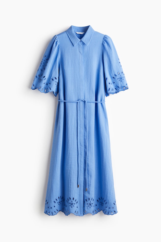 Broderie anglaise shirt dress - Blue/Black/White - 1