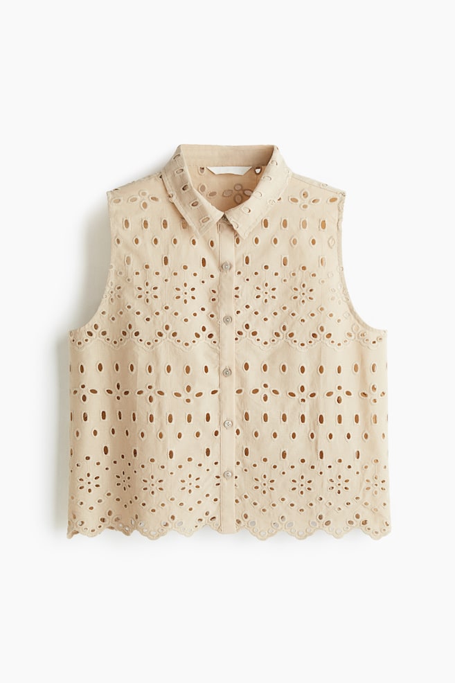 Broderie Anglaise Shirt - Beige/Powder pink - 1