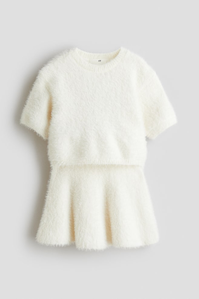 2-Piece Fluffy-Knit Set - White/Powder pink - 1