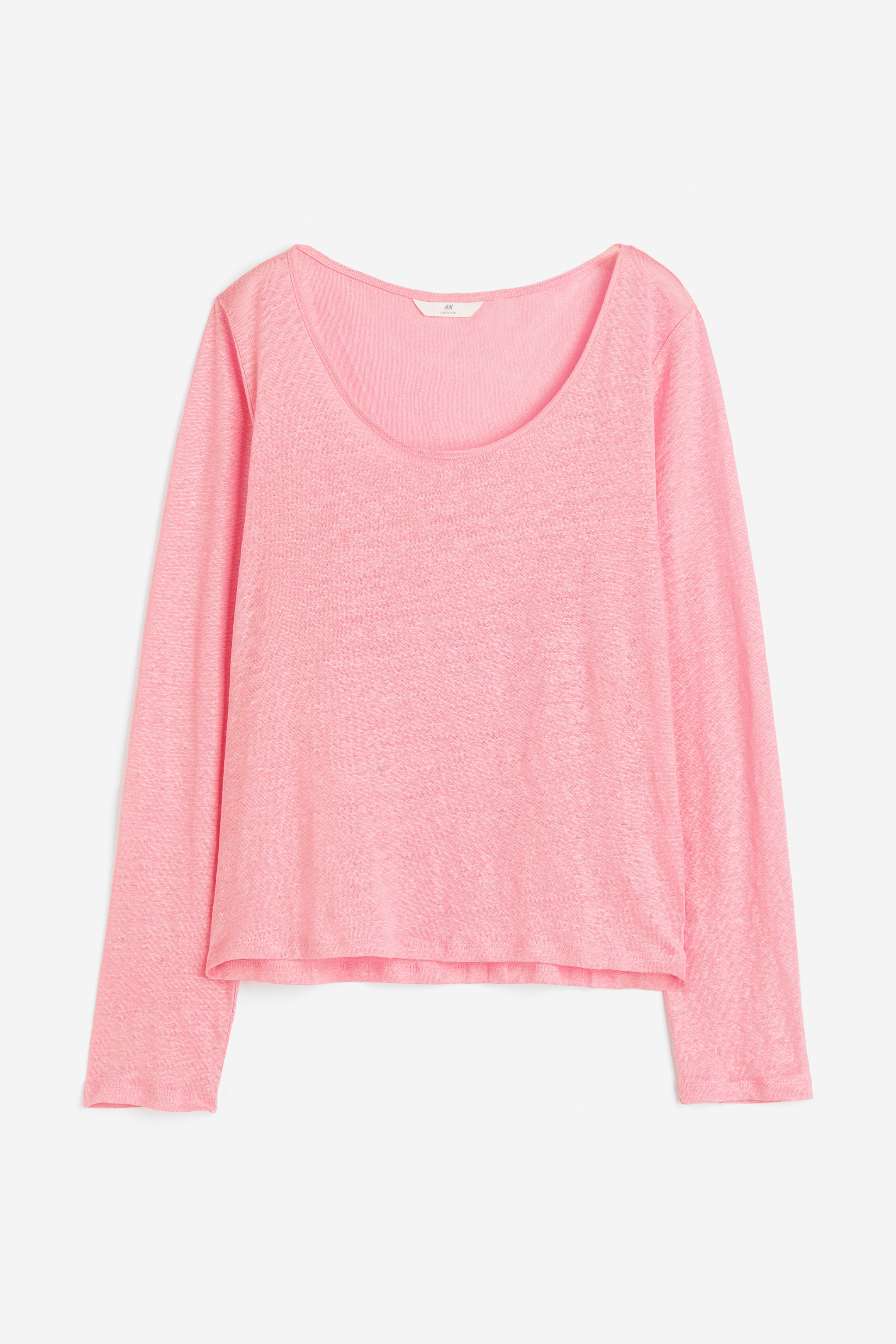 Linen jersey top Deep neckline Long sleeve Pink Ladies H&M GB