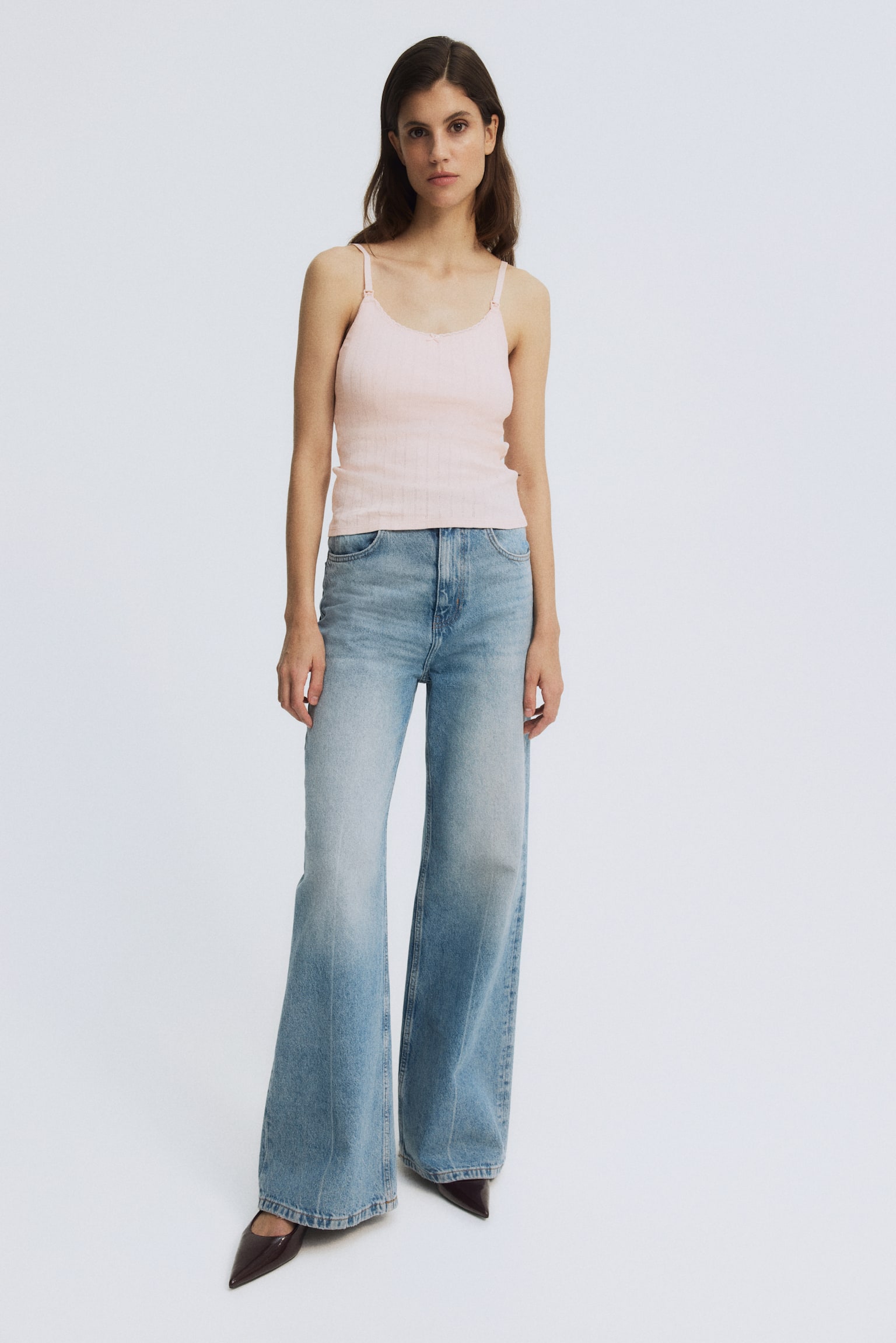 MAMA Top da allattamento traforato con spalline - Rosa cipria/Giallo pallido - 3