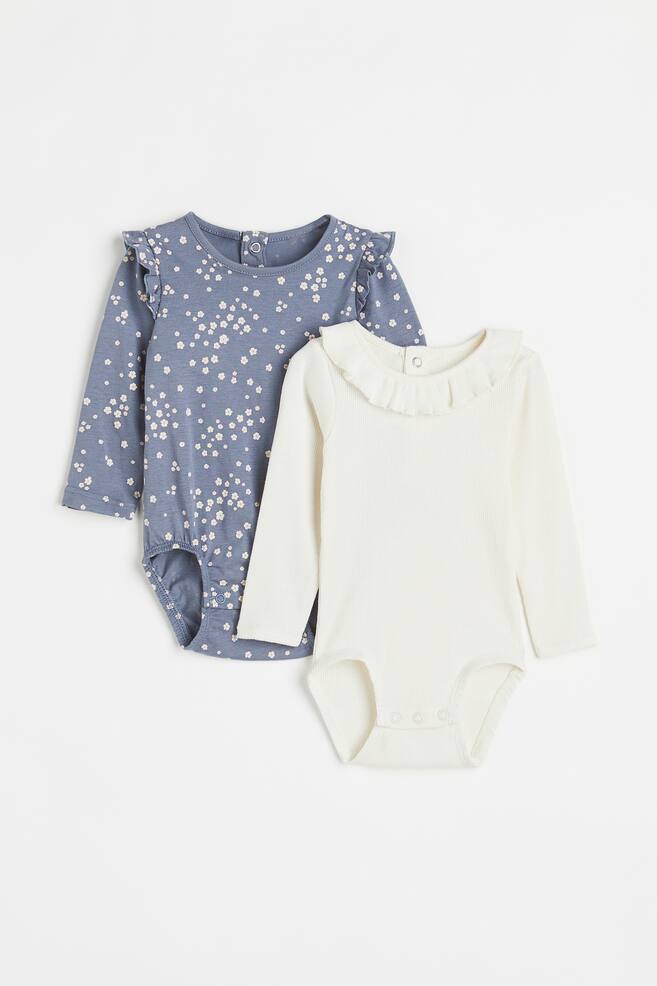 2-pack puff-sleeved bodysuits - Pigeon blue/Flowers/Black/Pink/Light beige/Flowers