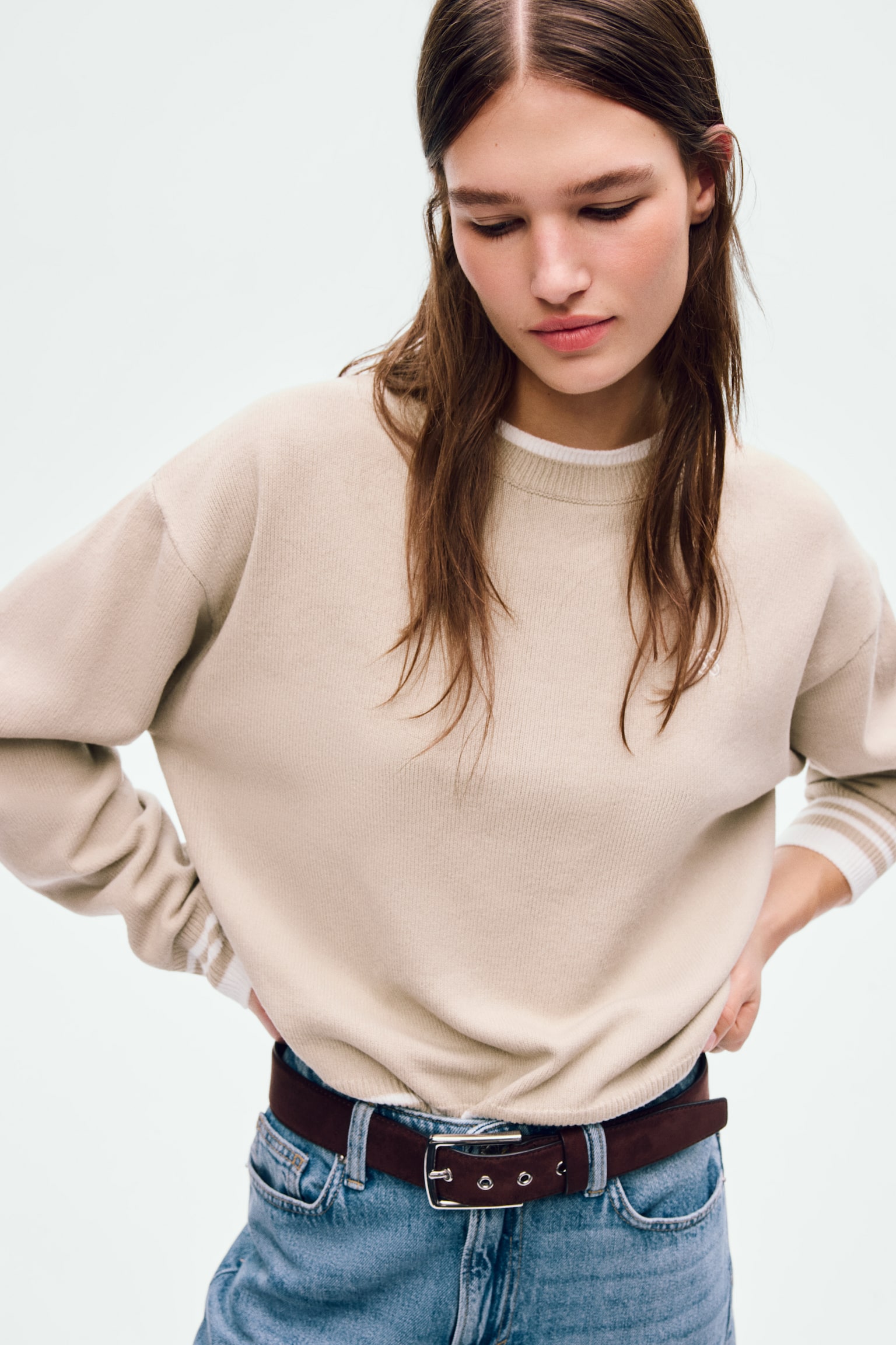 Pull à effet superposé - Beige - 2