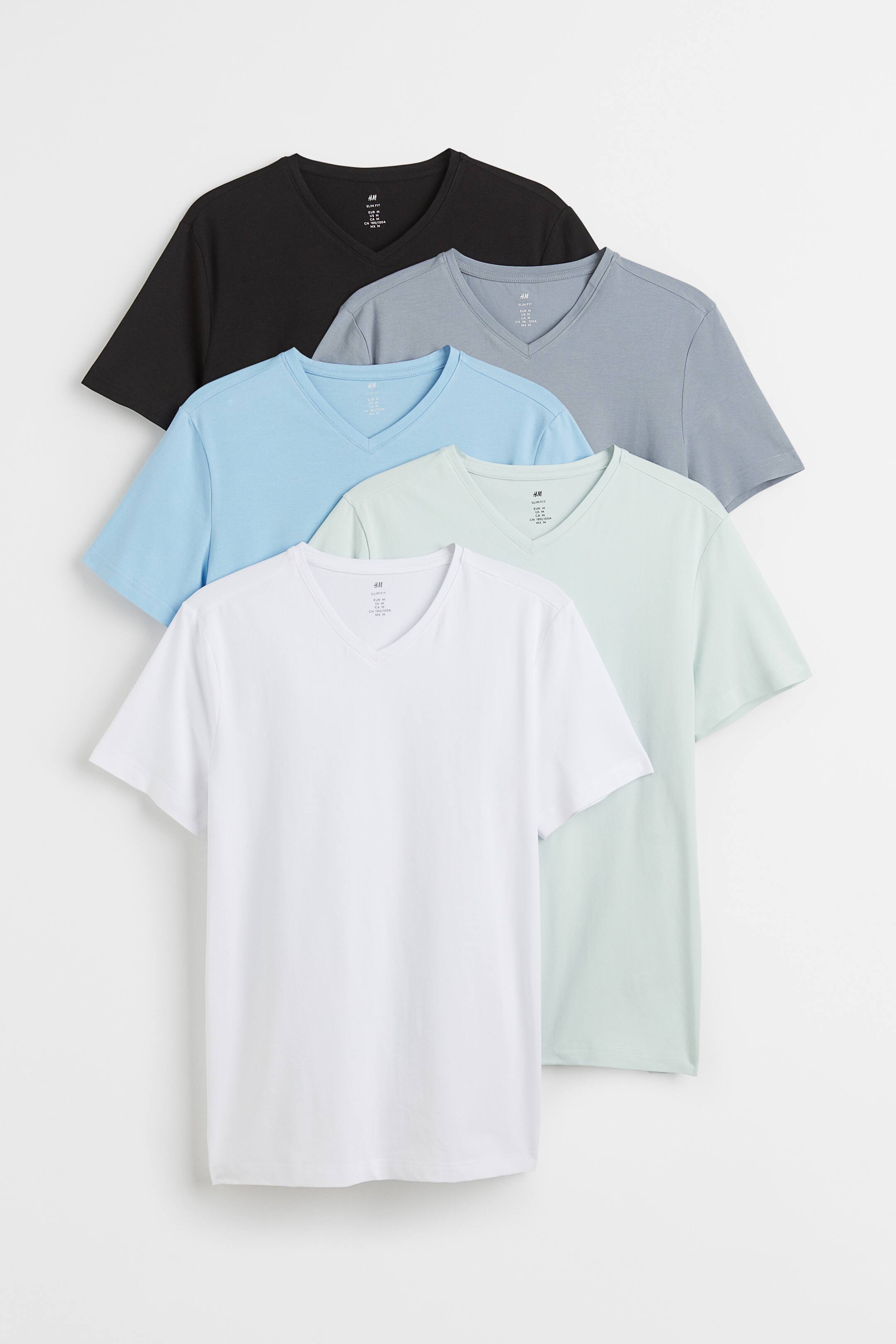 View larger image: 5-pack Slim Fit V-neck T-shirts - Light blue/Grey - Men | H&M IN 1