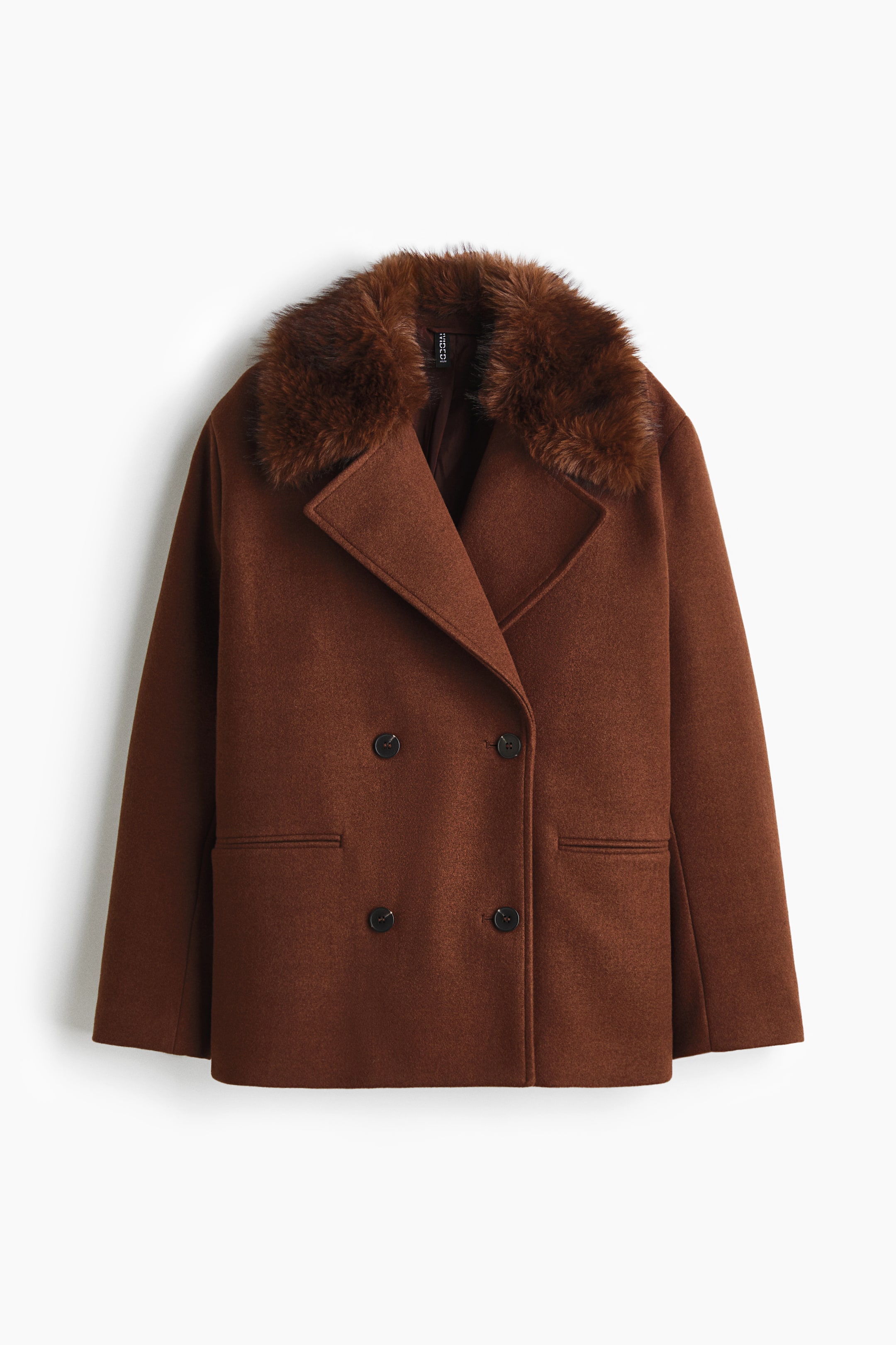 Ampliar la imagen: Abrigo peacoat con cuello en tela vaporosa - Brown - Ladies | H&M MX 1