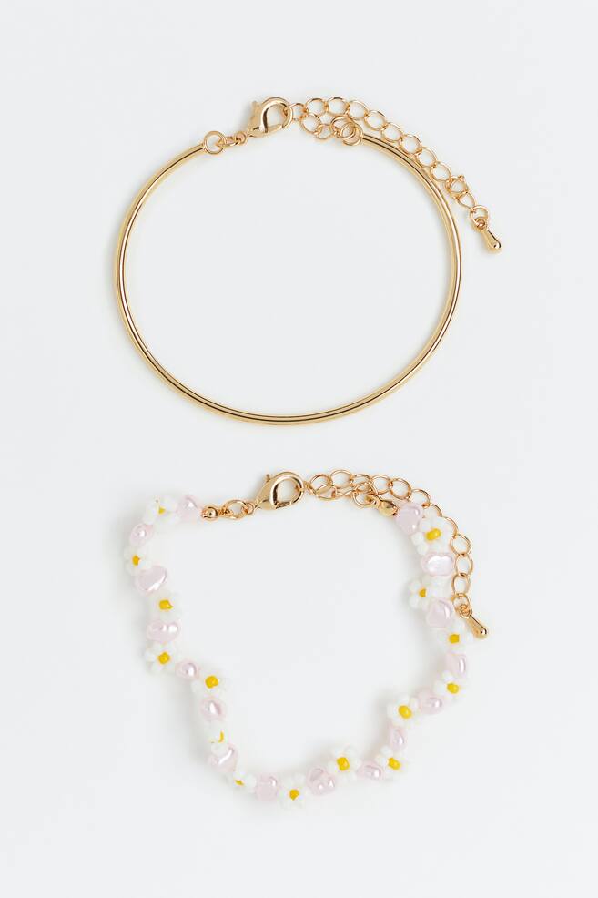 2-pack bracelets - Gold-coloured/White/Light pink/Gold-coloured/White - 1