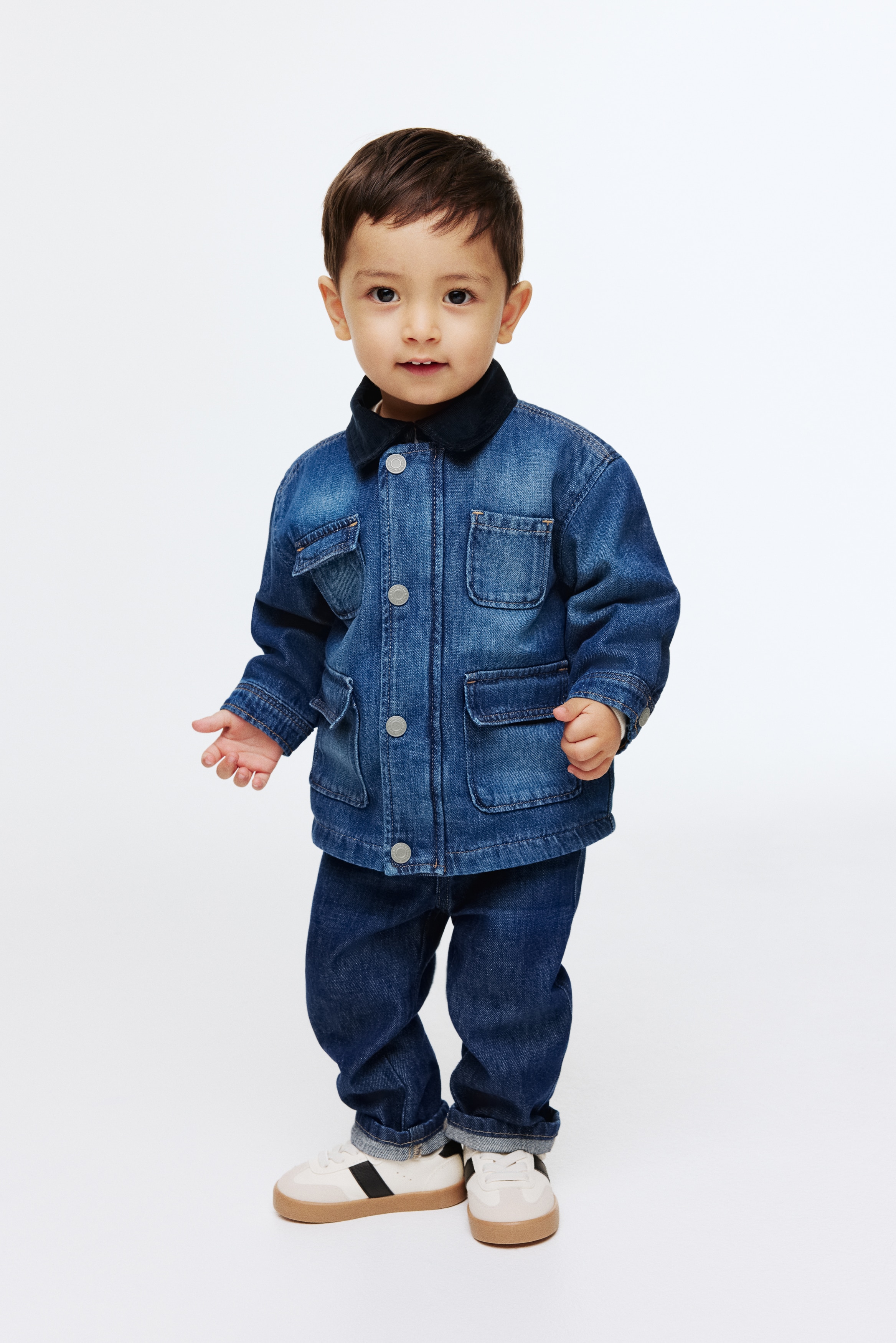 Giacca in denim con colletto in velluto a coste - Blu denim