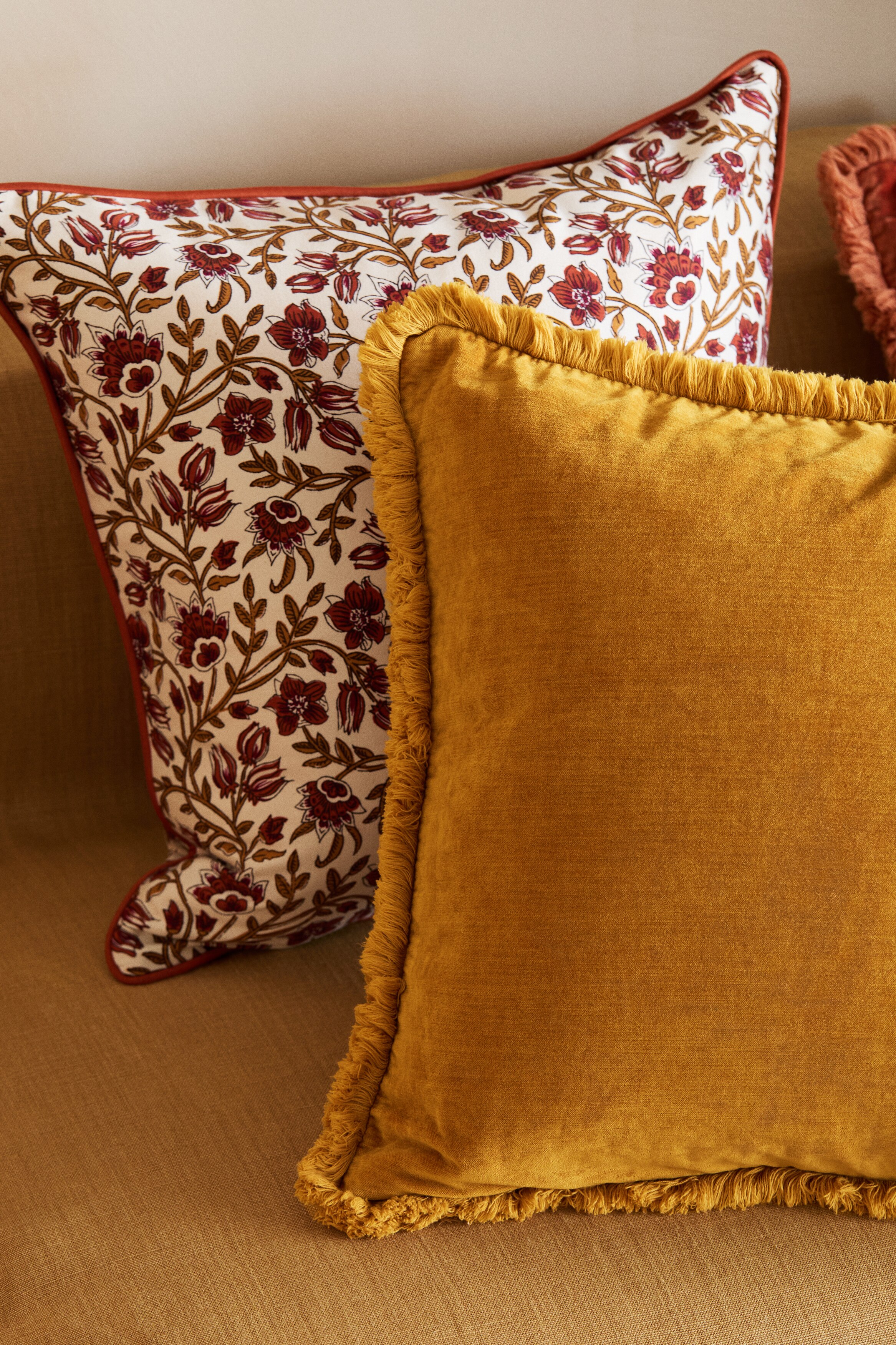Fringed velvet cushion cover