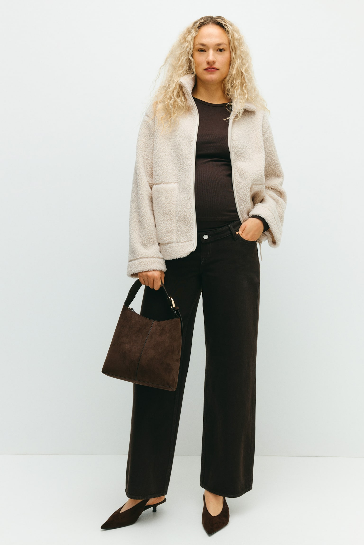 MAMA Teddy jacket - Light beige/Dark brown - 4