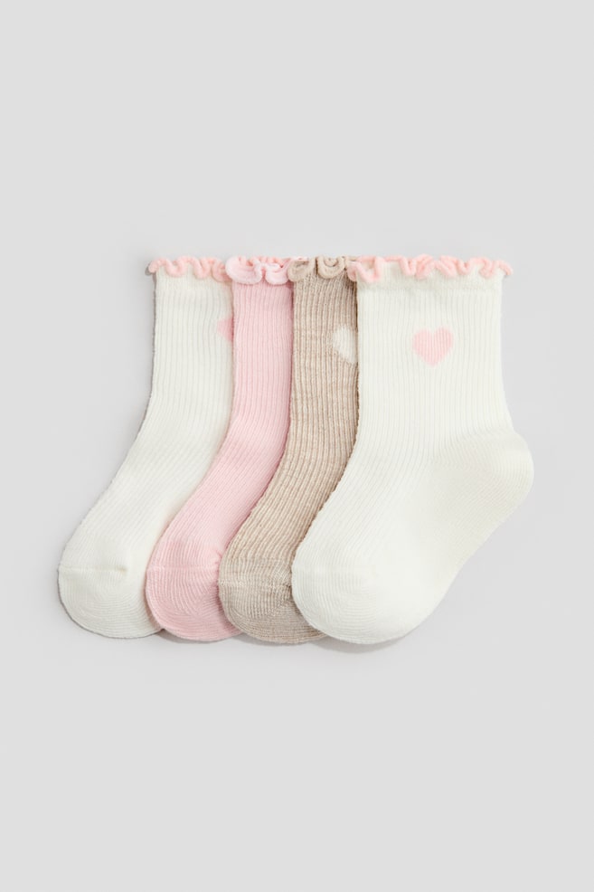 4-pack Calcetines overlocked - Rosa claro/Corazones/Turquesa/Floreado/Azul claro/Fresas/Rosa claro/Corazones - 1