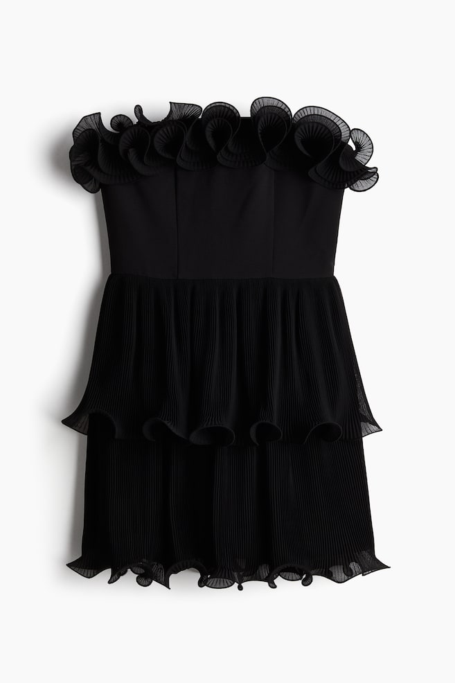 Ruffle-Trimmed Bandeau Dress - Black - 1
