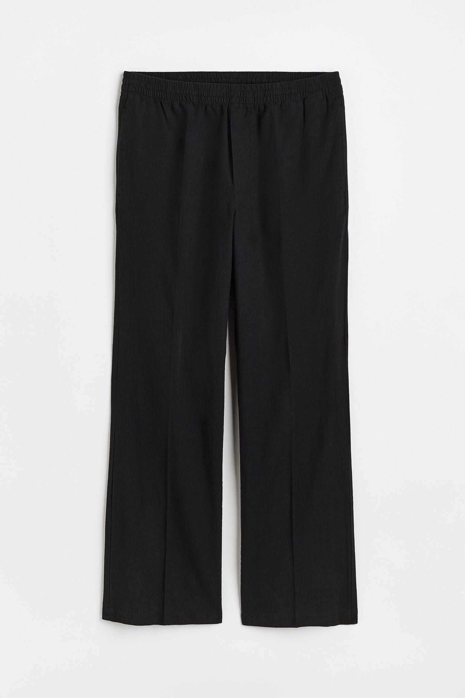 Loose Fit Linen-blend Pants - Black - 1