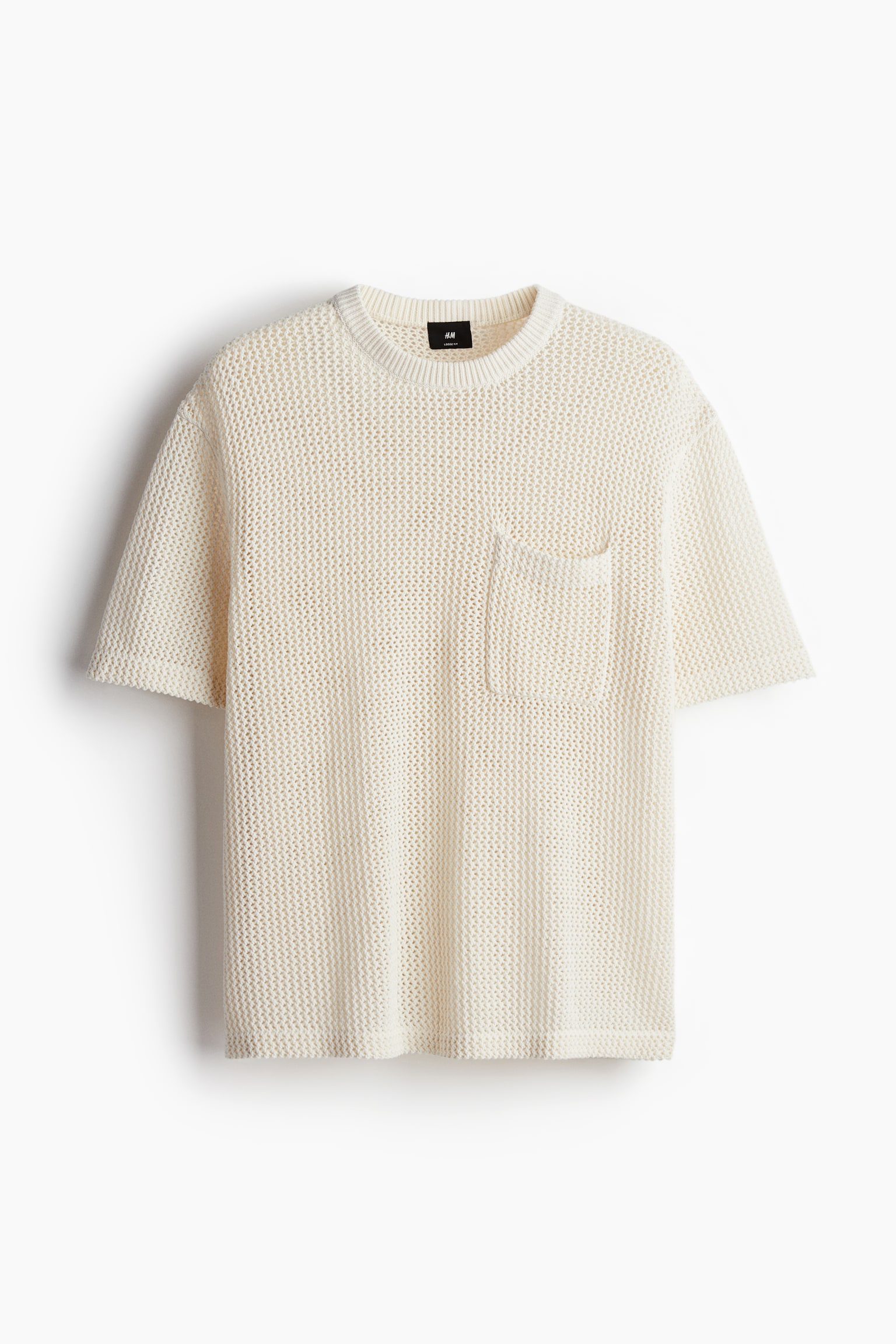 Loose Fit Hole-knit T-shirt - Cream/Black - 2