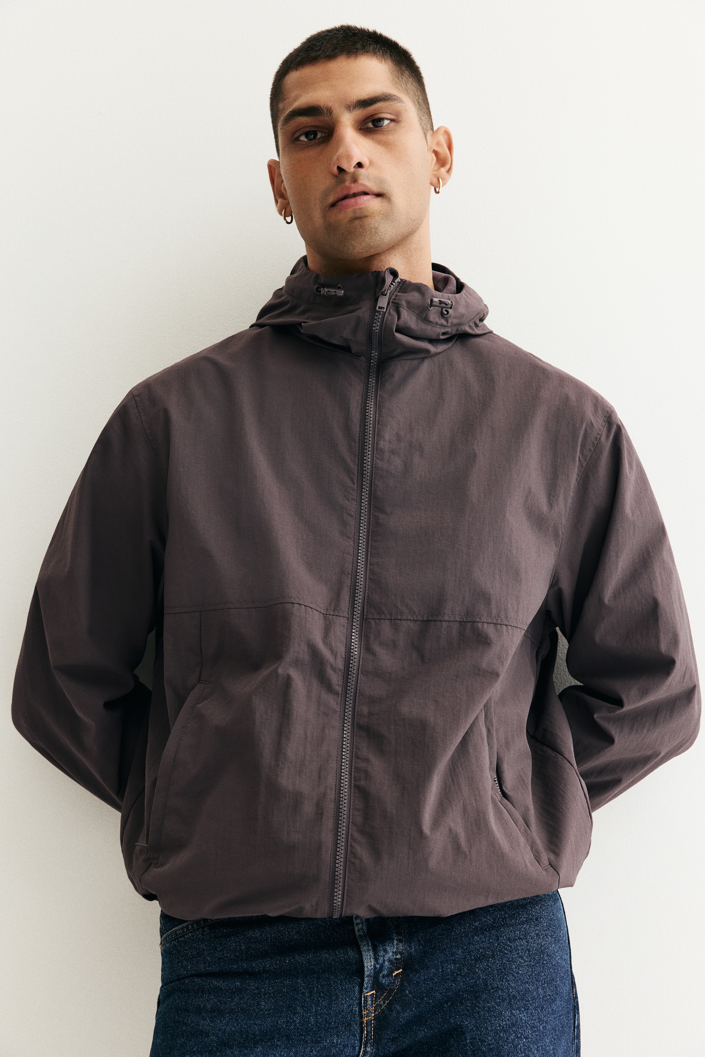 フーデッドウインドブレーカー - ダークカーキグリーン - Men | H&M JP