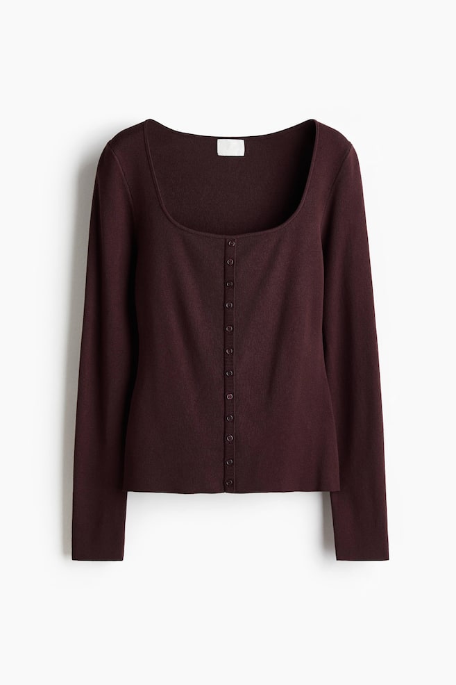 Square-Neck Top - Burgundy/Cream/Light brown/Black - 1