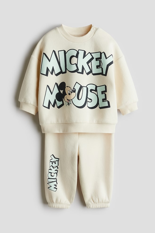 2-teiliges Sweatshirt-Set - Hellbeige/Micky Maus - 1
