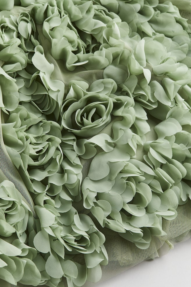 Fabric flower-covered dress - Dusty green - 5