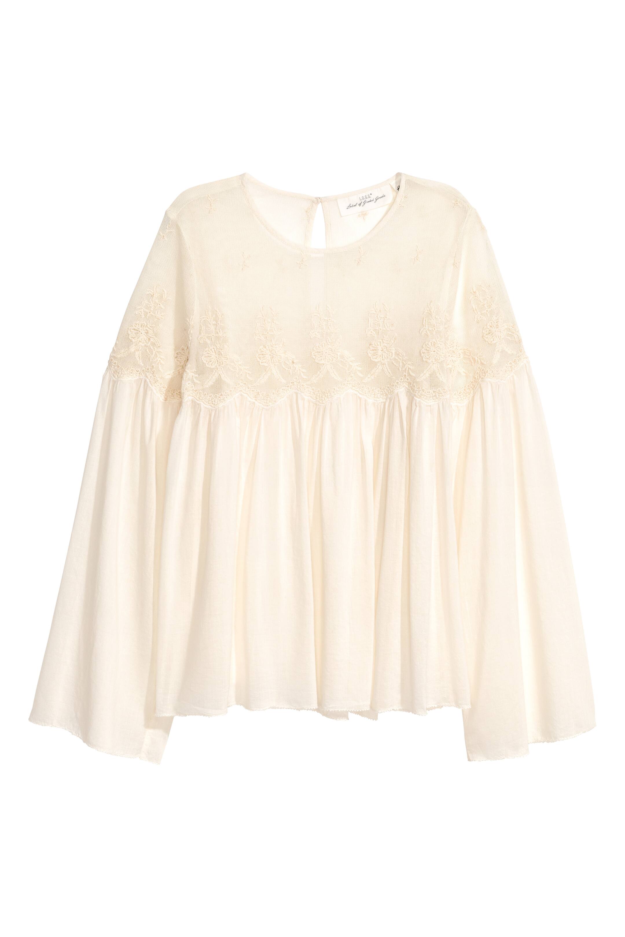 View larger image: Blouse with a lace yoke - Natural white - Ladies | H&M GB 1