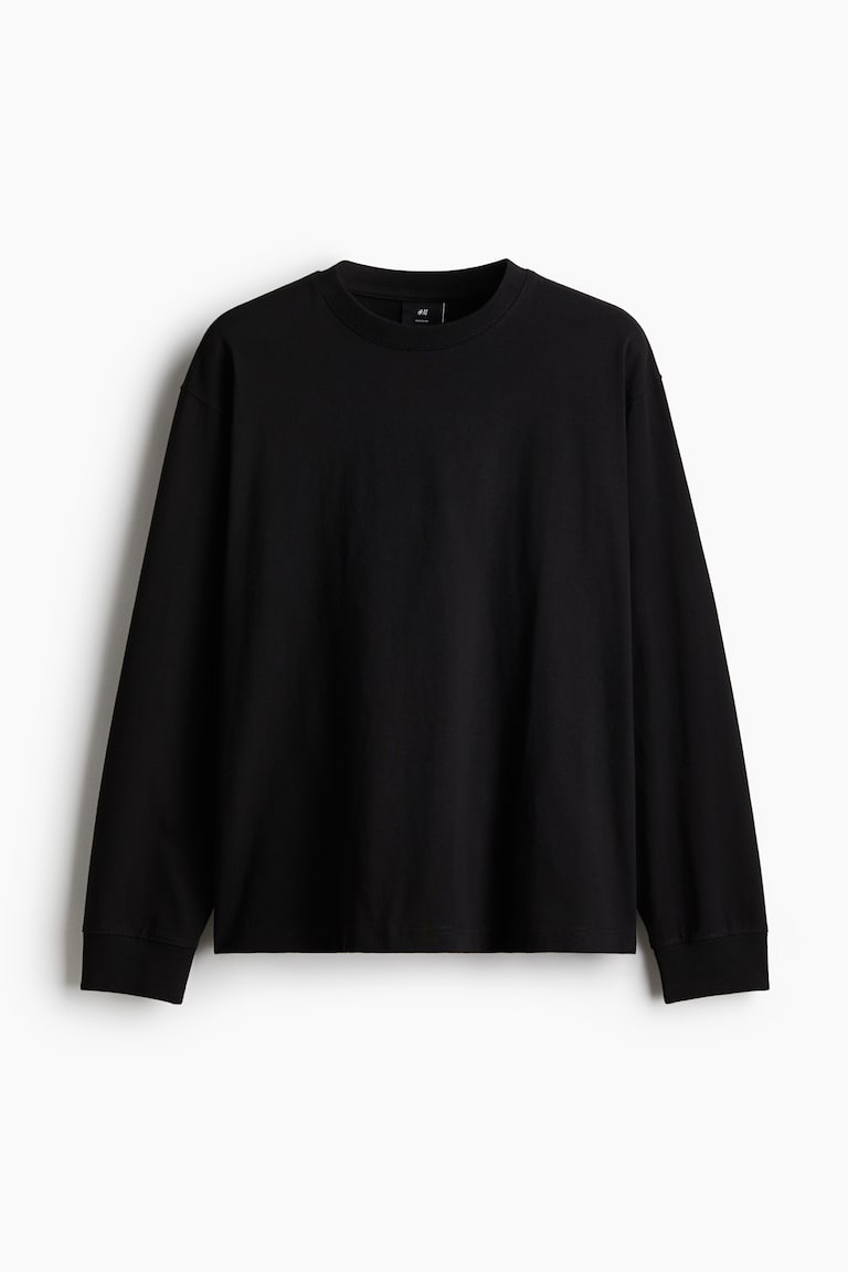 Loose Fit Long-sleeved jersey top Black Men H&M IN