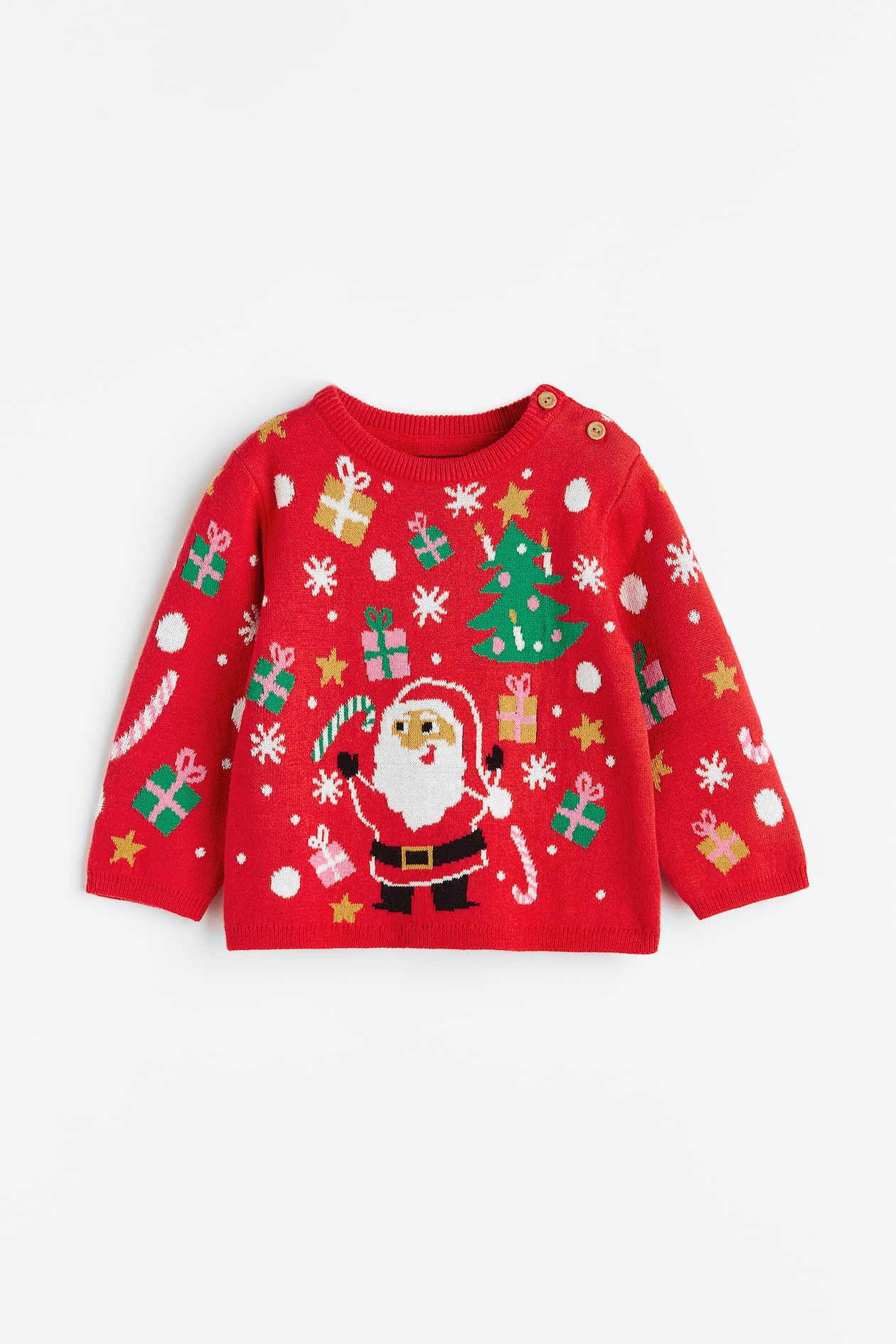 Fine-knit cotton jumper Red/Christmas motif Kids H&M IN
